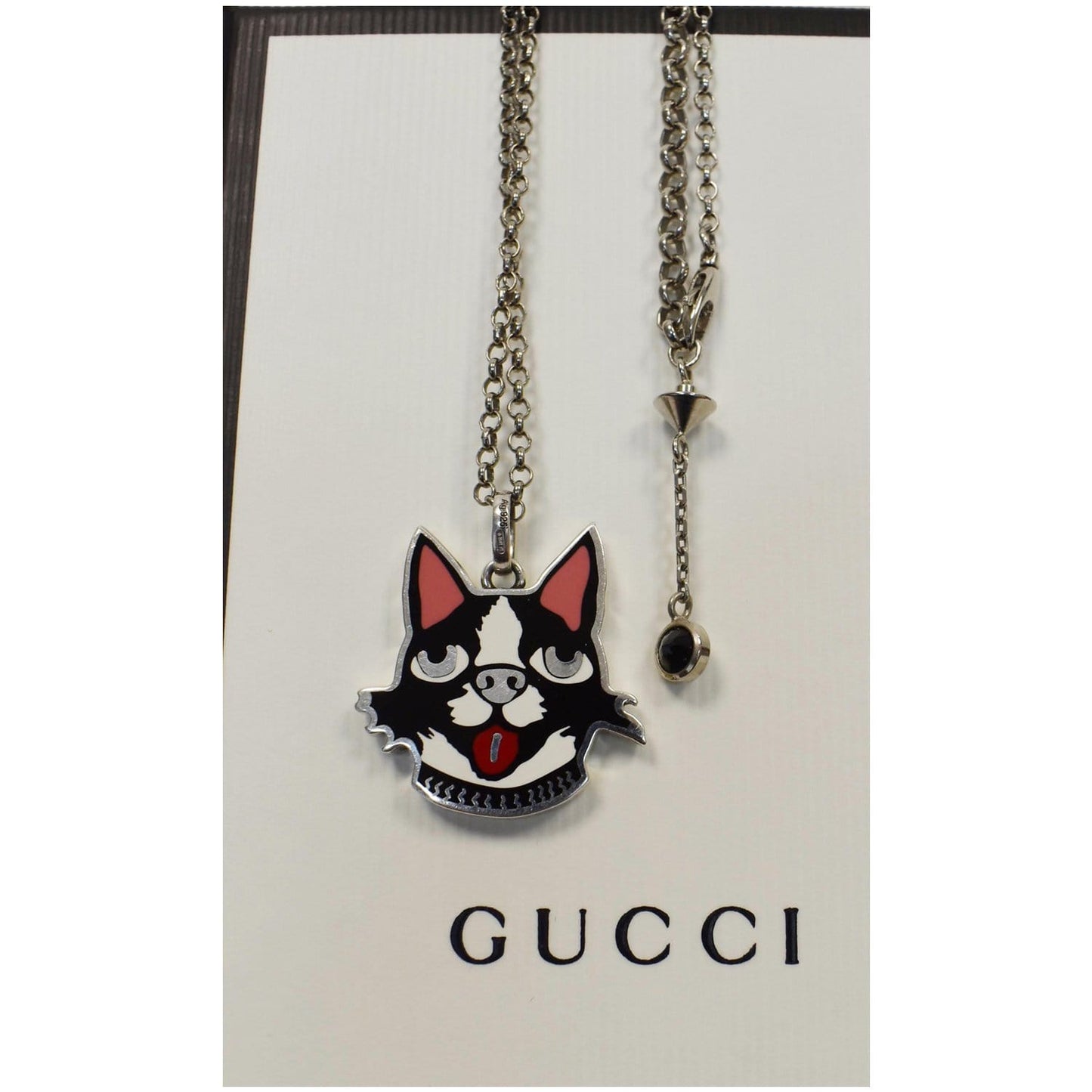 GUCCI Sterling Silver Enamel Bosco Pendant Necklace