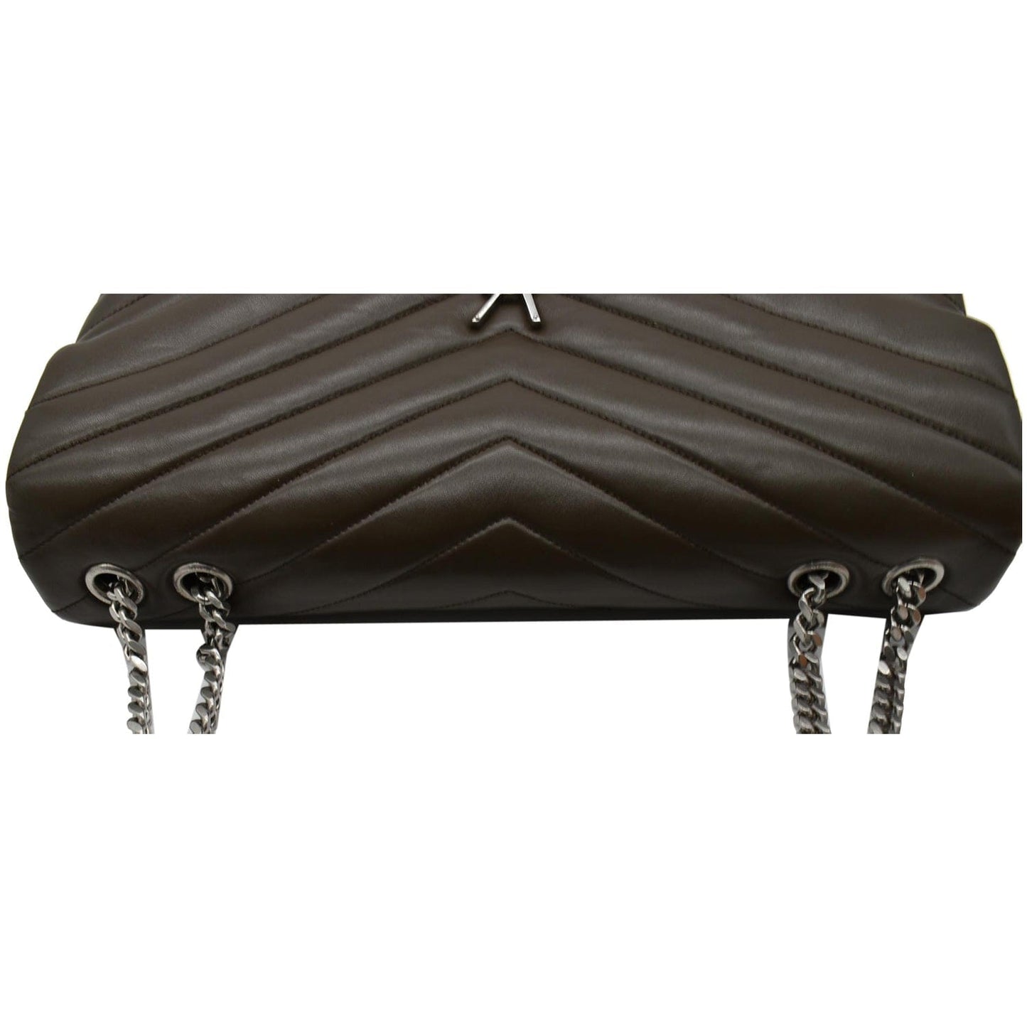 YVES SAINT LAURENT Large Loulou Calfskin Matelasse Chain Shoulder Bag Khaki Green