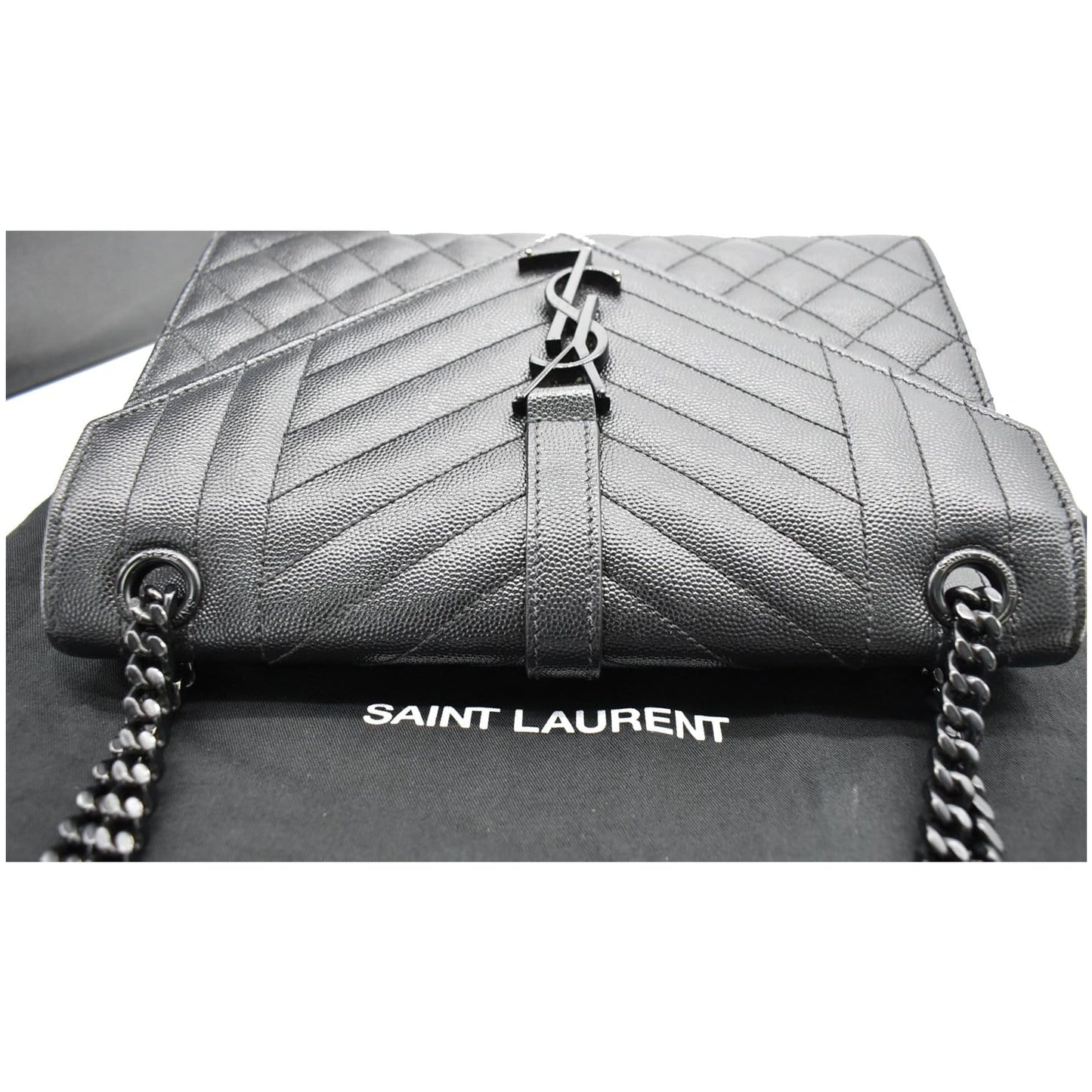 YVES SAINT LAURENT Envelope Mix Matelassé Chain Medium Leather Crossbody Bag Black