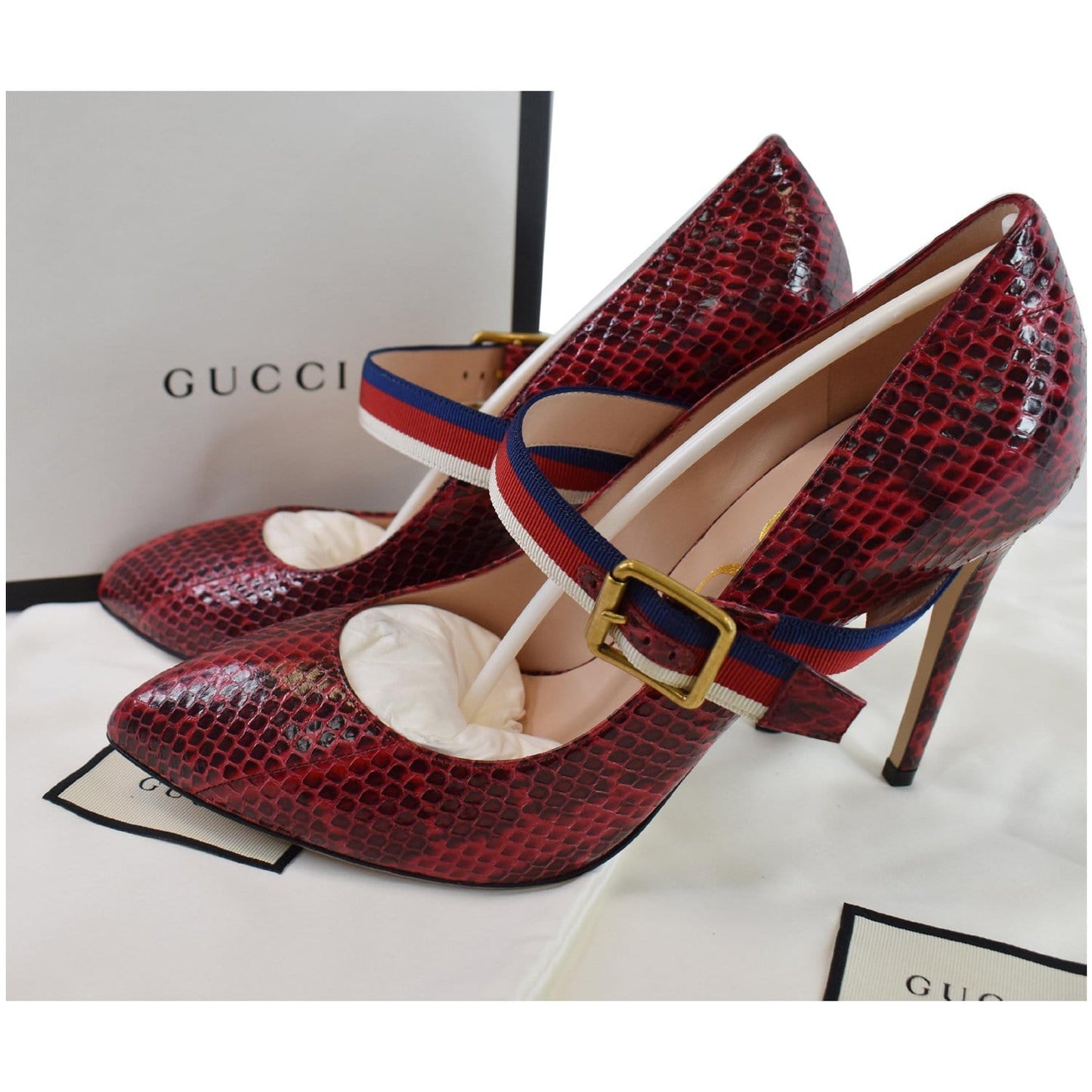 GUCCI Sylvie Python Leather Pumps Red Size 39 - Final Sale