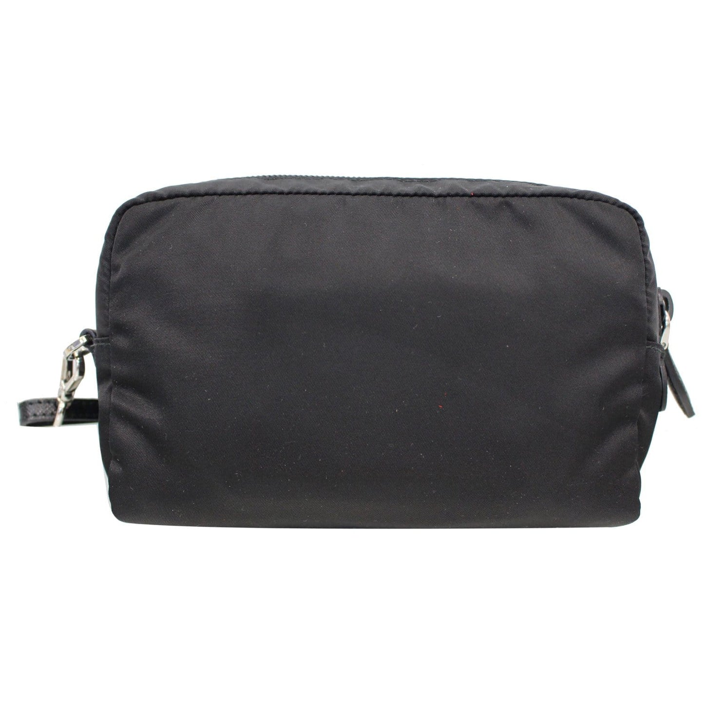 PRADA Logo Round Edge Nylon Cosmetic Wristlet Pouch Black 1NE021