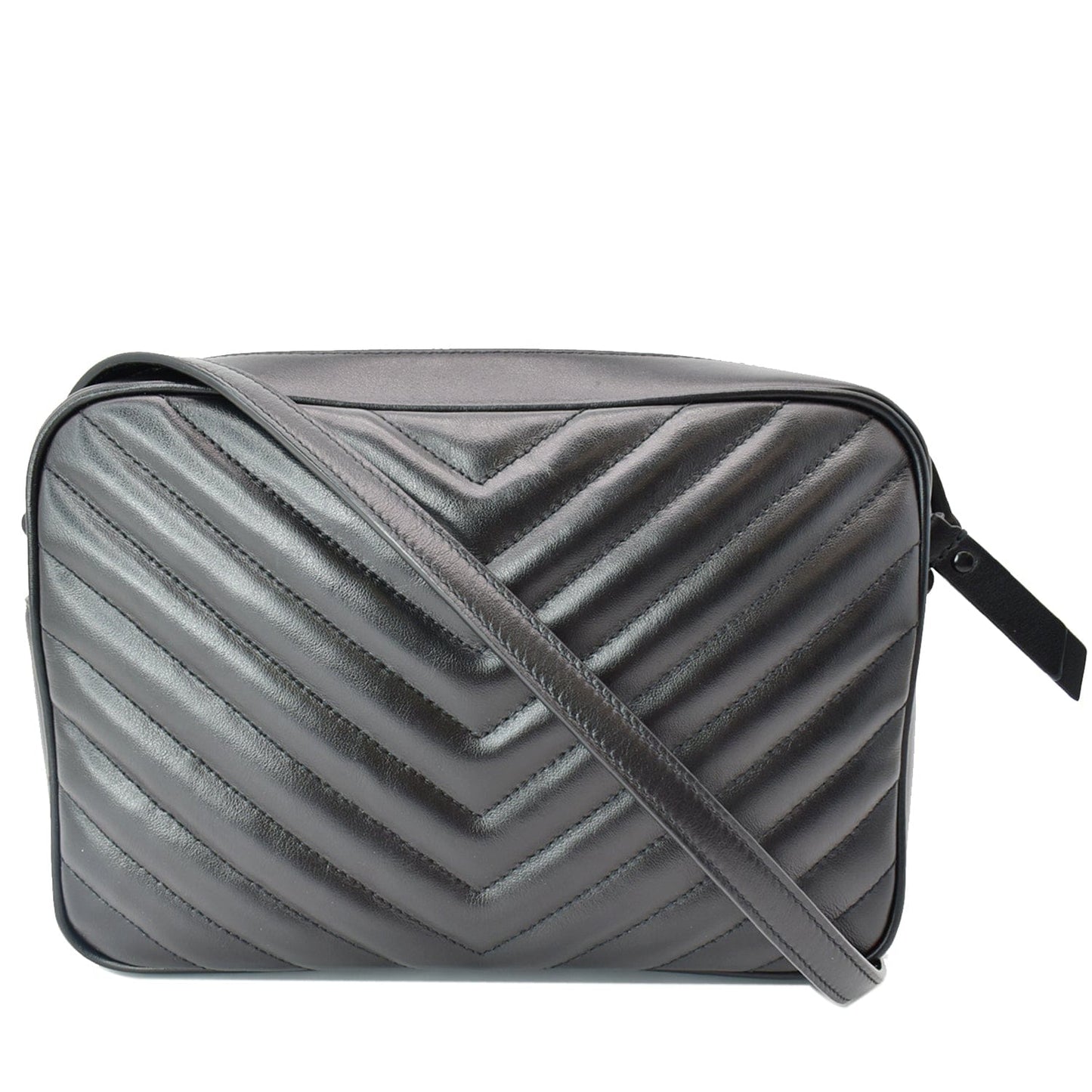 YVES SAINT LAURENT Lou Chevron Leather Camera Crossbody Bag Black