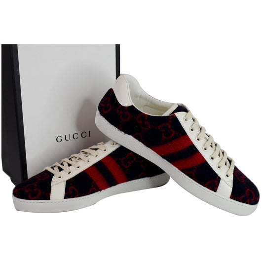 GUCCI Ace Low-Top Wool GG Monogram Sneaker Blue/Red 548695 US 9.5 - 15% OFF
