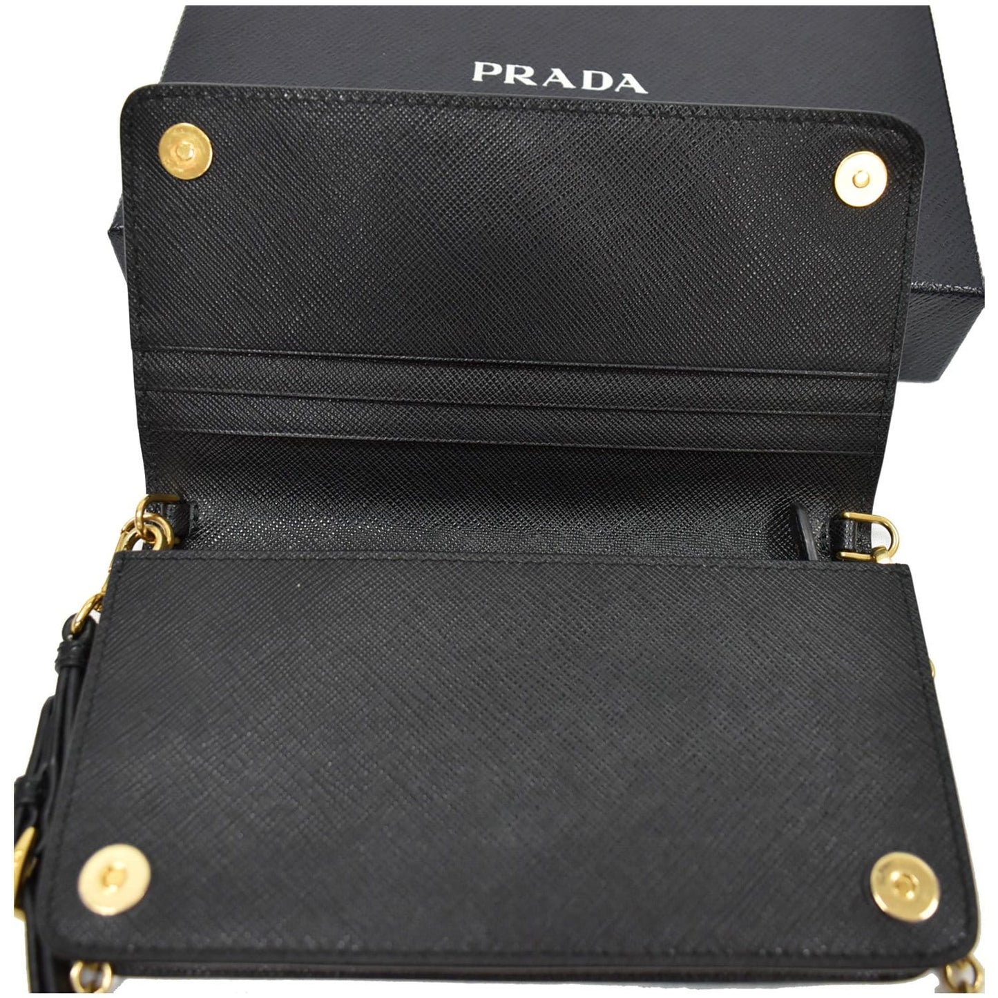 PRADA Mini Saffiano Leather Chain Shoulder Bag Black