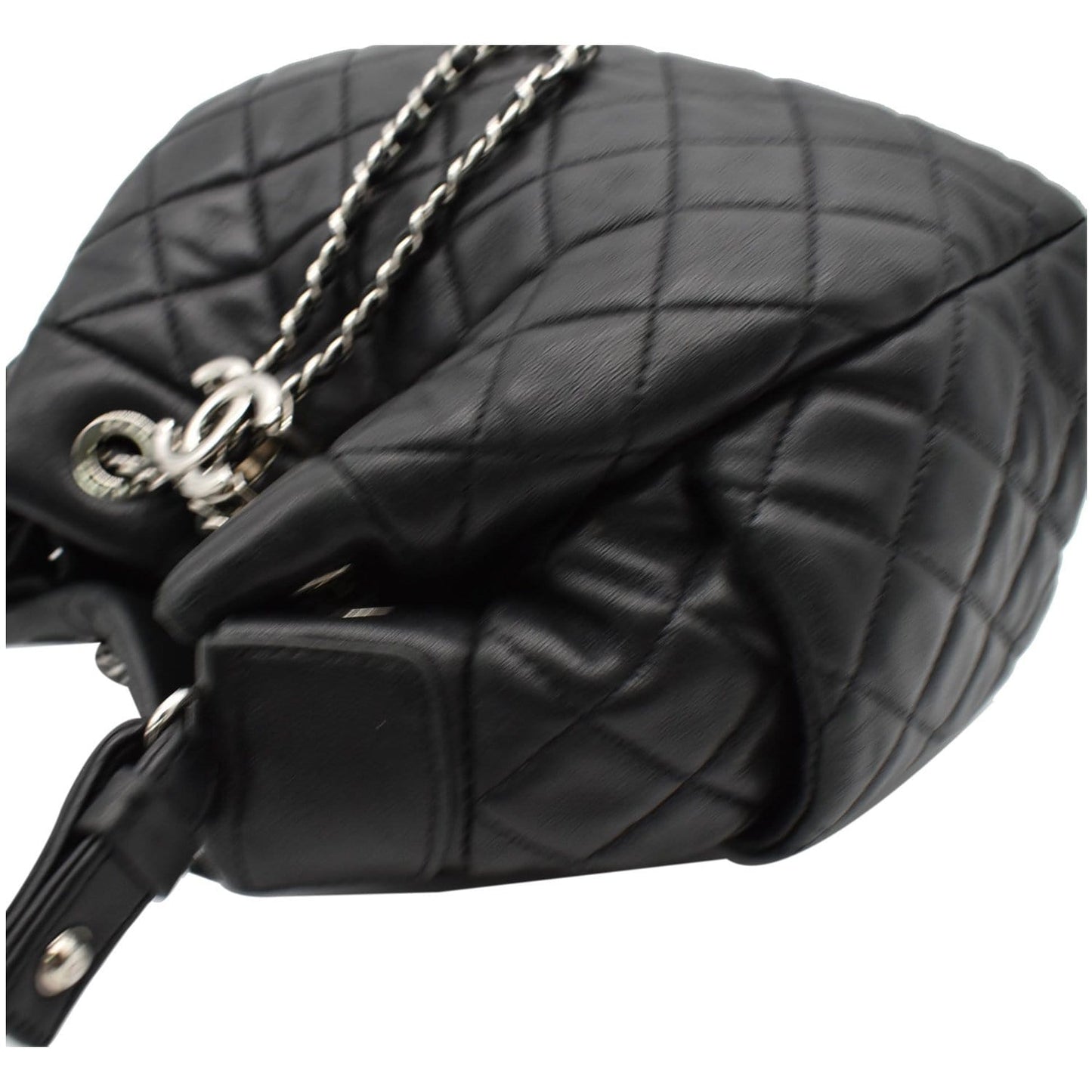 CHANEL Drawstring Bucket Quilted Lambskin Leather Shoulder Bag Black