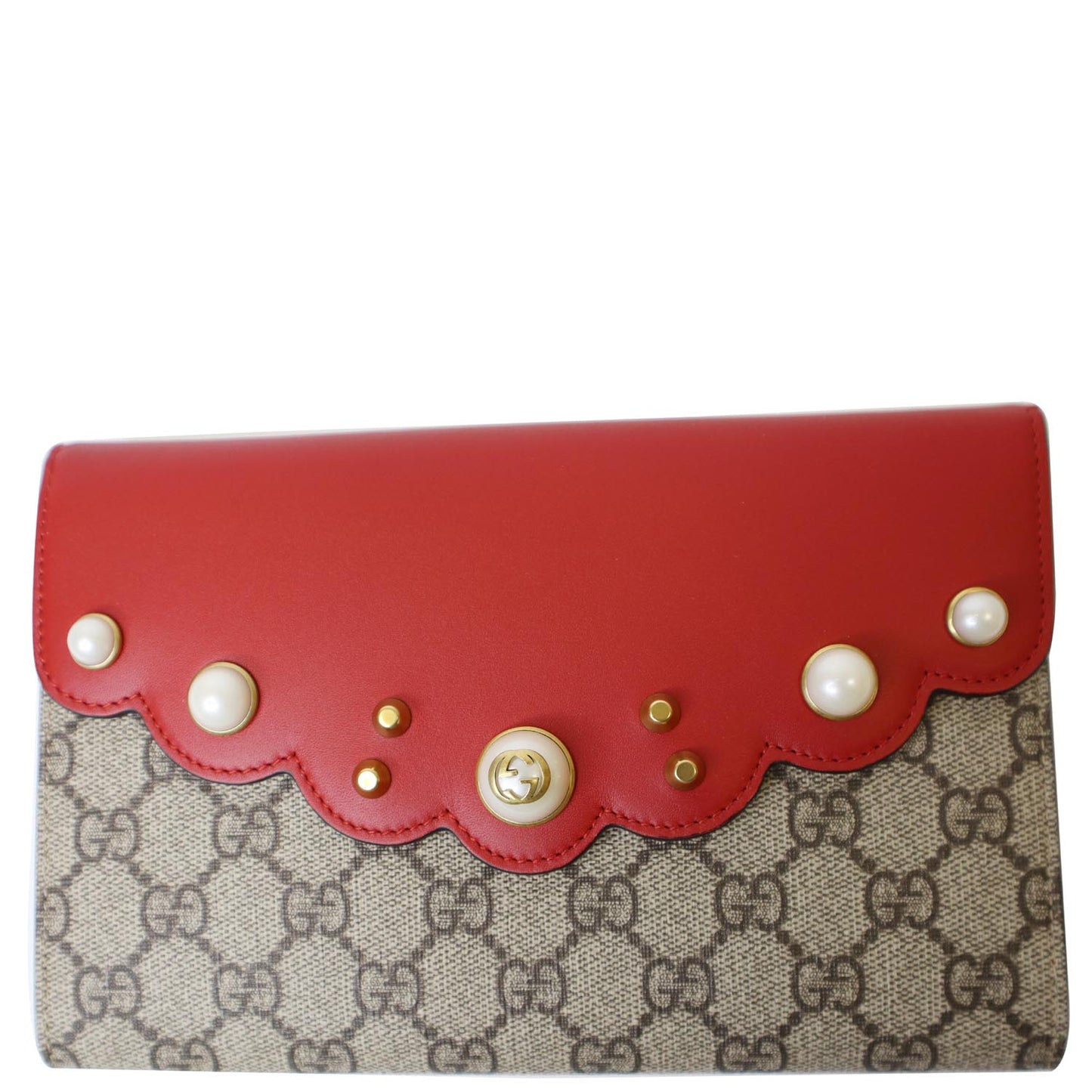 GUCCI Peony Pearly GG Coated Canvas Leather Clutch Beige 431476