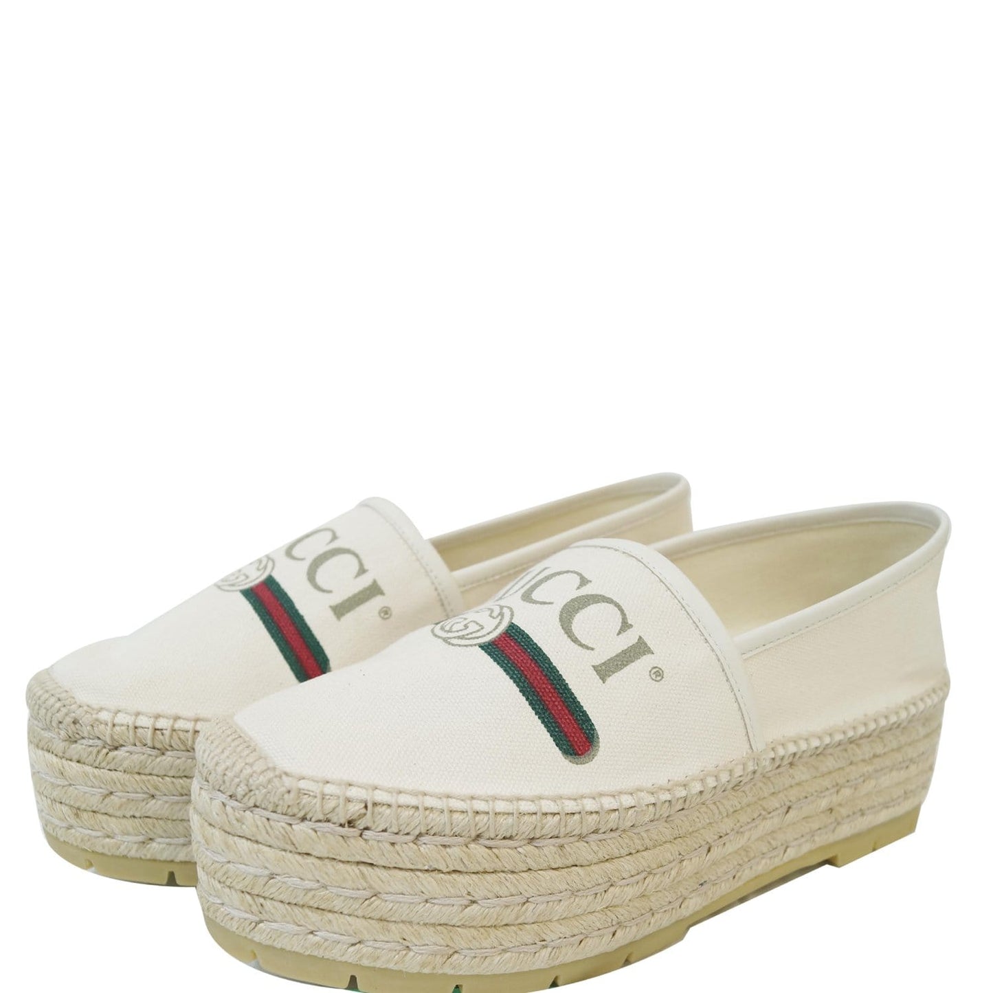 GUCCI Logo Sylvie Espadrilles Canvas Platform Off White 525989 US 8
