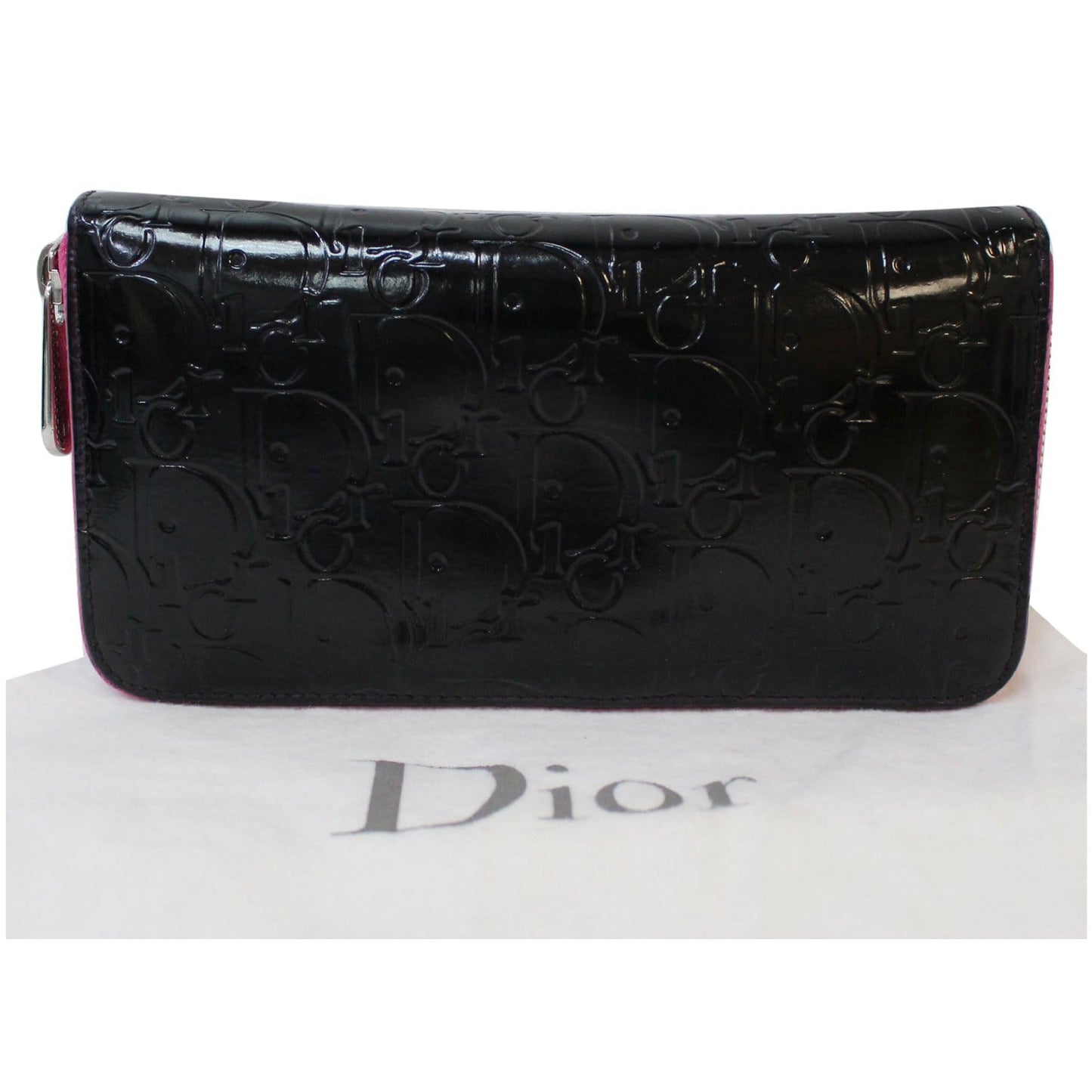 CHRISTIAN DIOR Diorissimo Patent Leather Zip Around Wallet Black