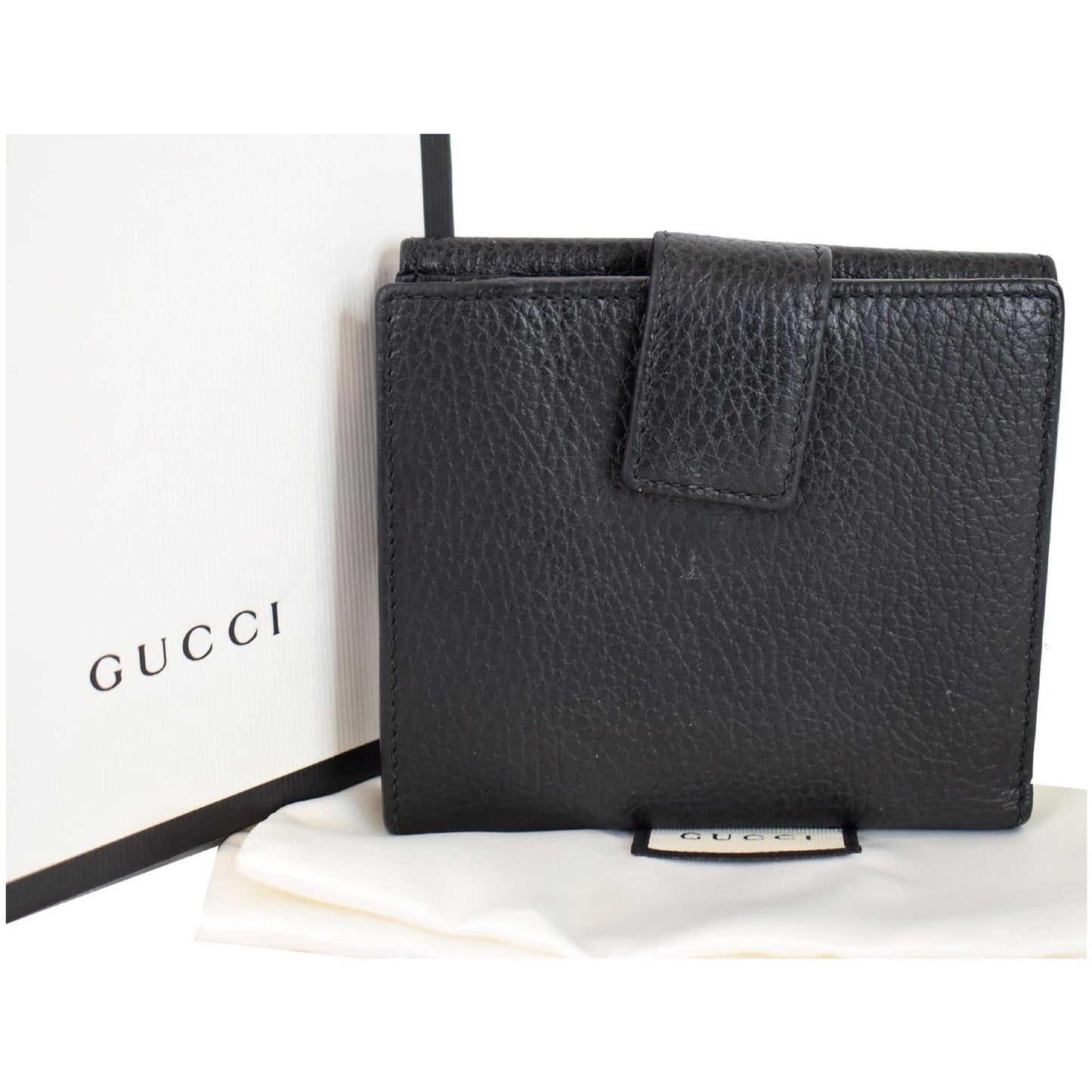 GUCCI French Flap Leather Wallet Black 456122
