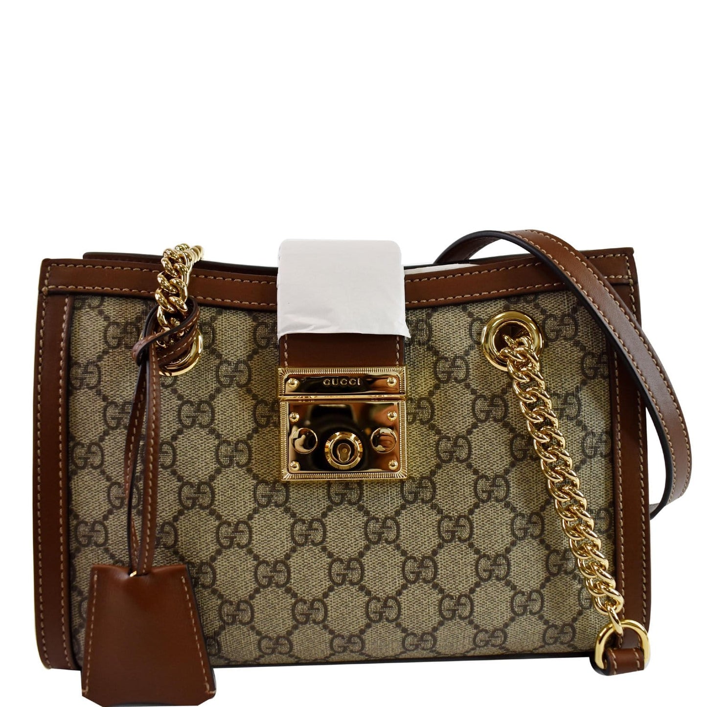 GUCCI Padlock Small GG Supreme Canvas Shoulder Bag Beige/Ebony 498156