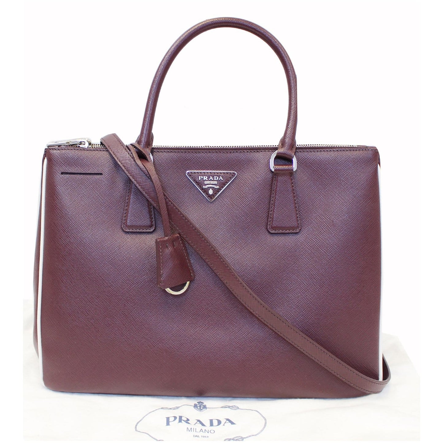 PRADA Lux Large Saffiano Leather Tote Shoulder Bag Burgundy