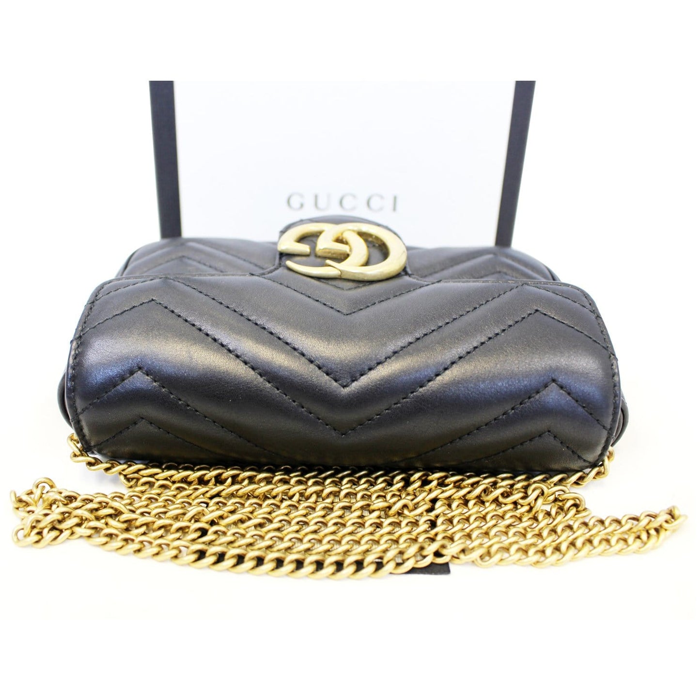 GUCCI GG Marmont Matelasse Black Leather Super Mini Crossbody Bag