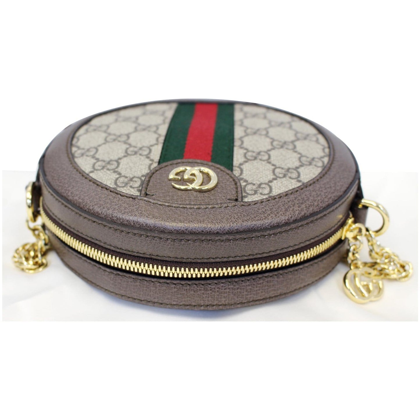 Gucci Ophidia Mini GG Round Supreme Monogram Web Crossbody Bag Beige