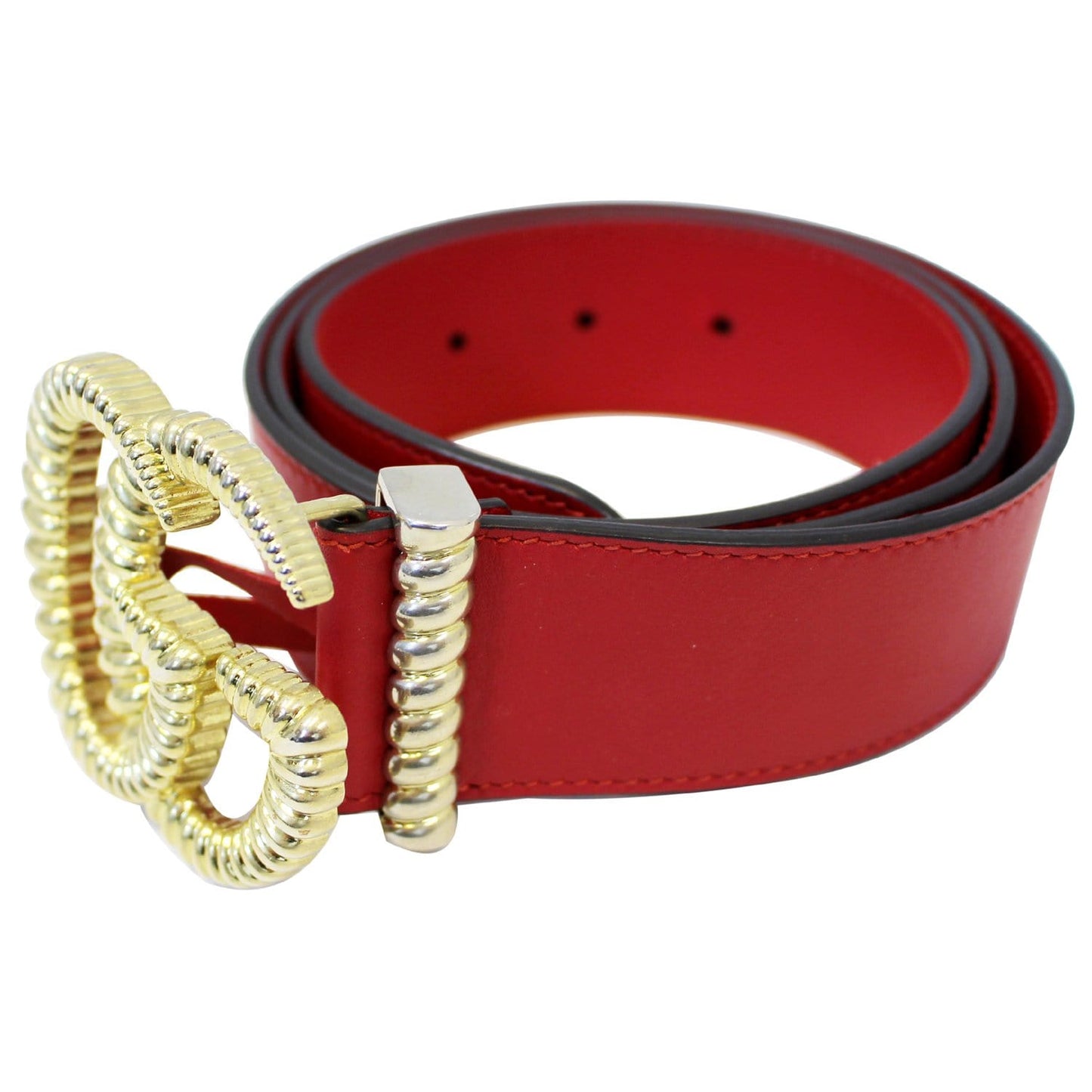 GUCCI Torchon Double G Red Leather Belt Size 95.38