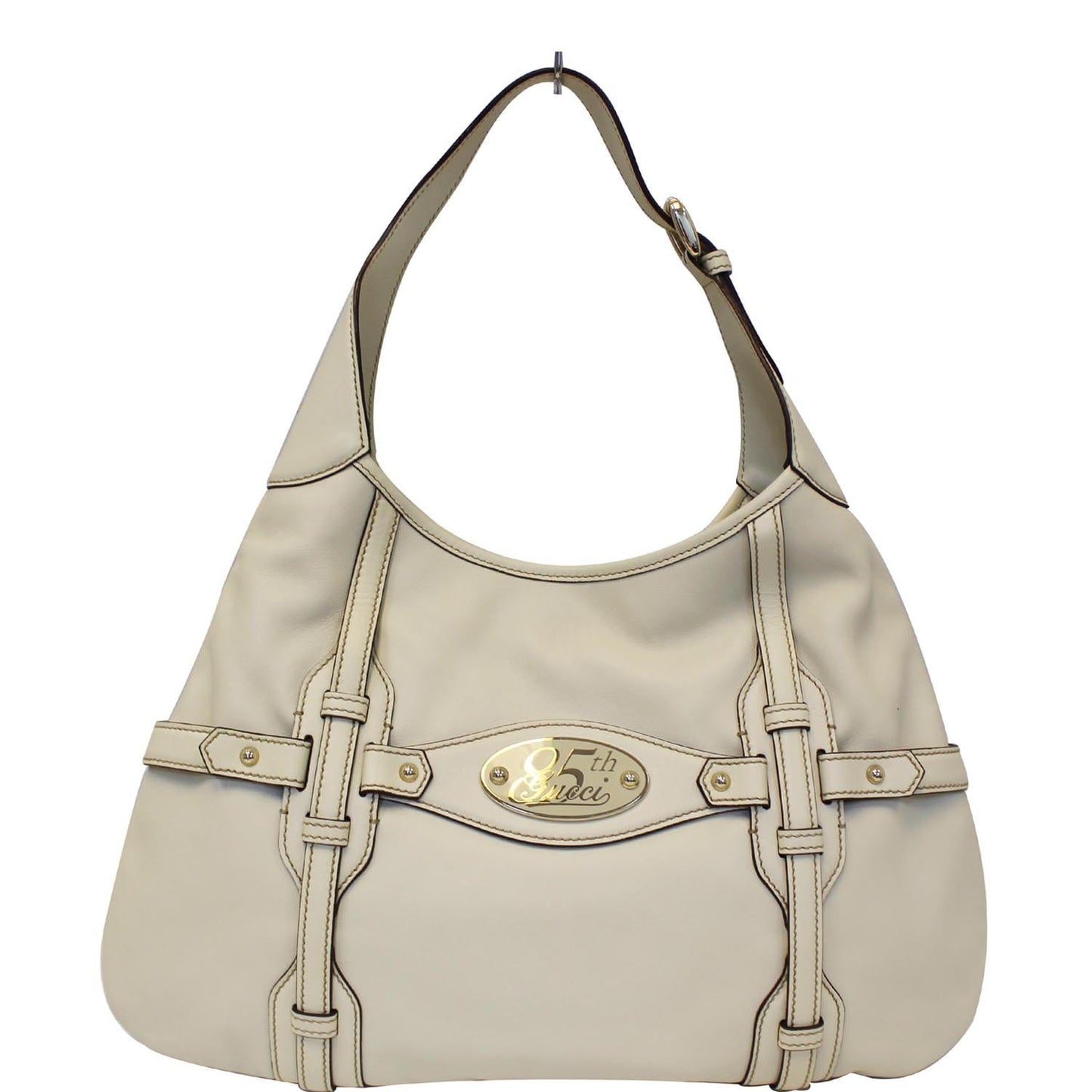 GUCCI 85th Anniversary Horsebit Leather Hobo Bag White 163804