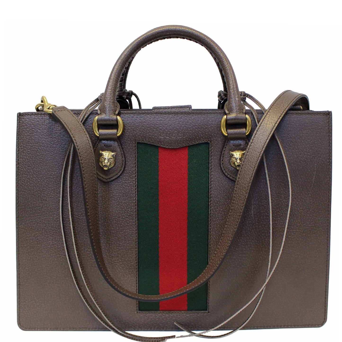 GUCCI Animalier Leather Top Handle Bag Brown 431275