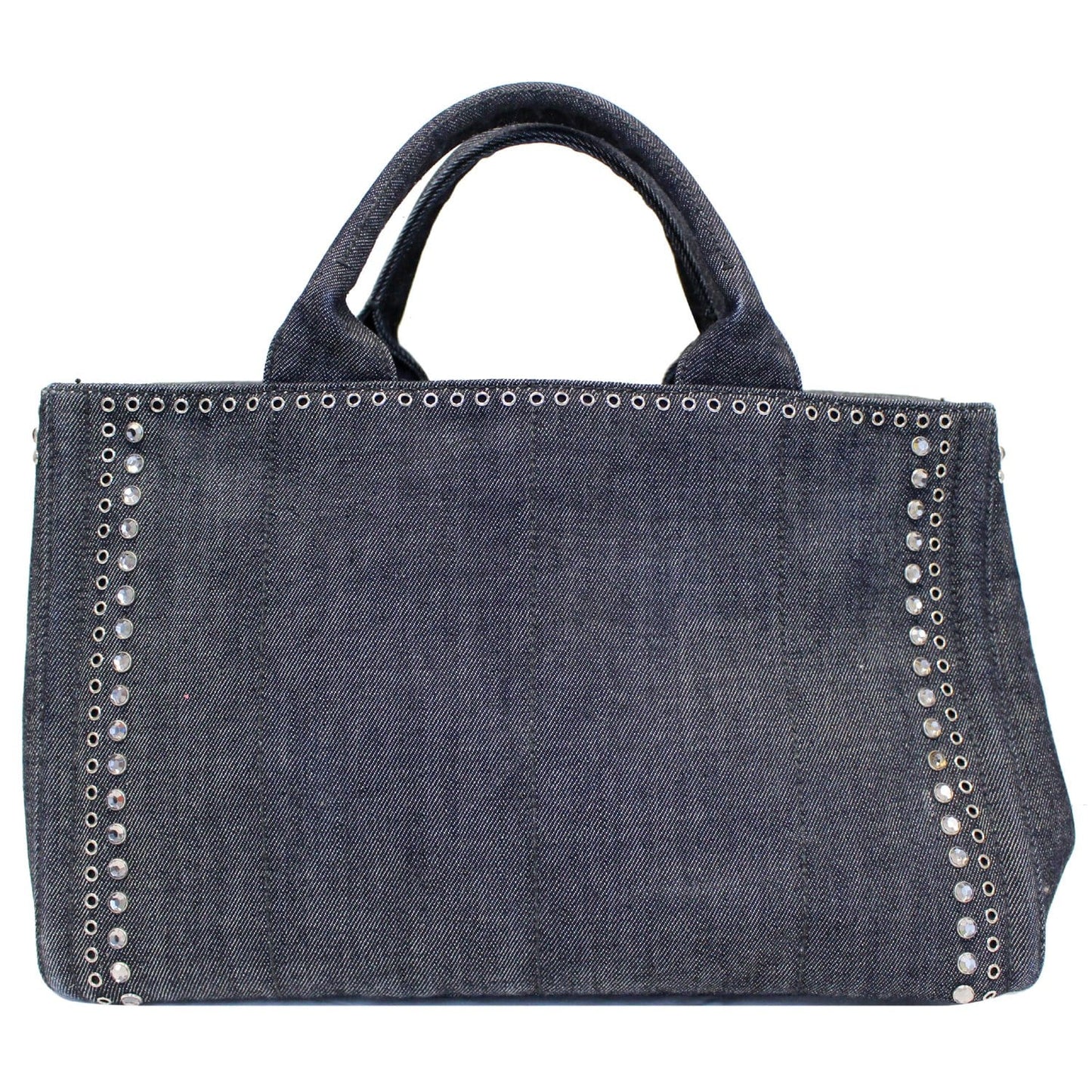 PRADA Canapa Jeweled 2way Tote Bag Denim - Last Call