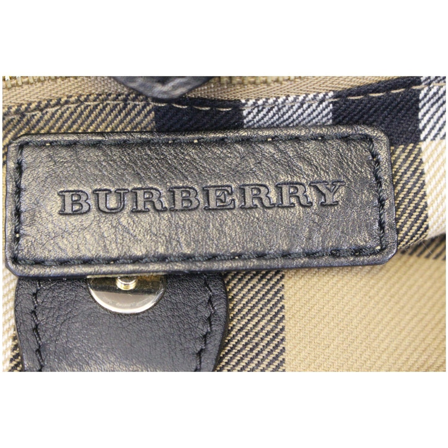 BURBERRY Black Calf Leather House Check Medium Banner Tote Bag