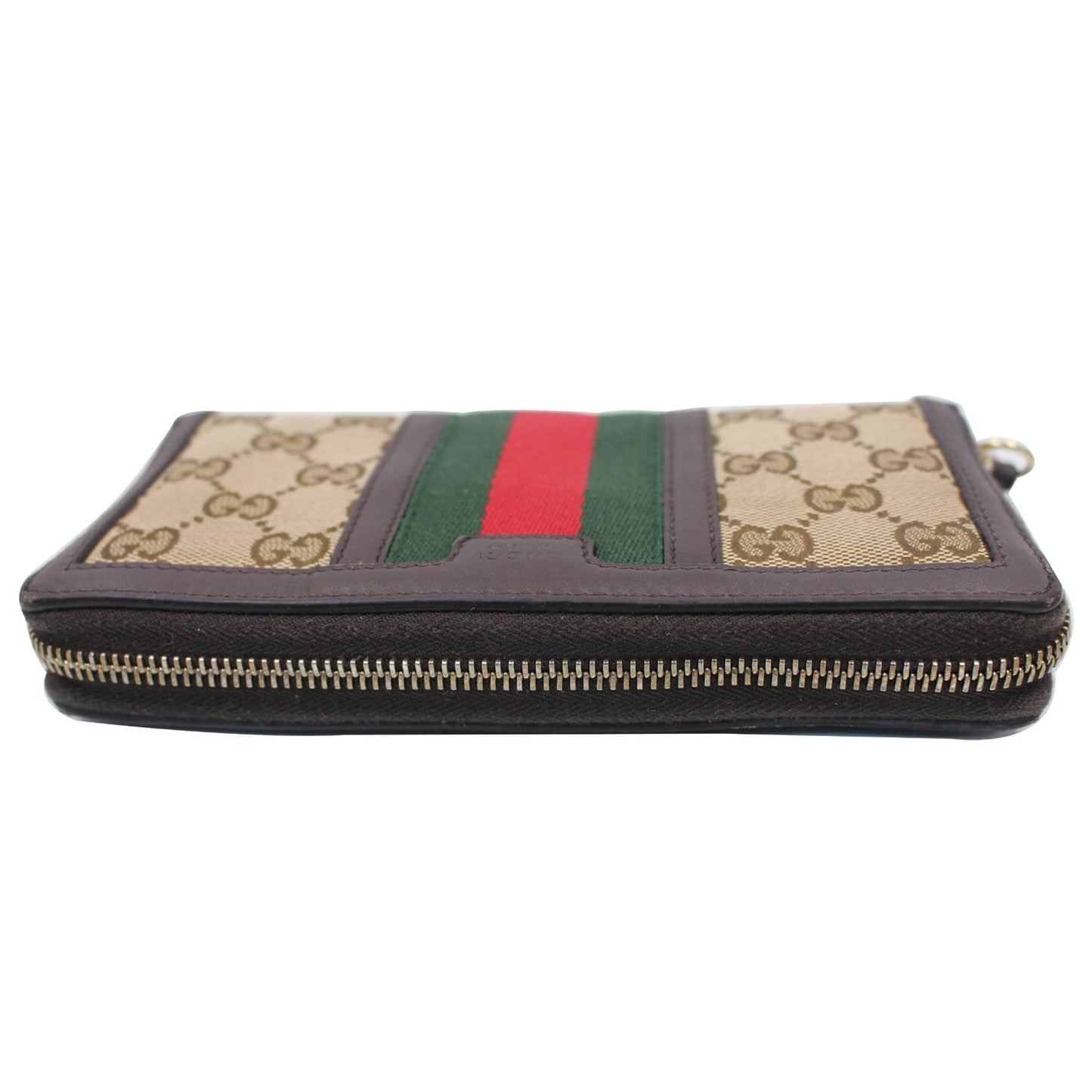 GUCCI Vintage Web GG Canvas Zip Around Wallet Beige