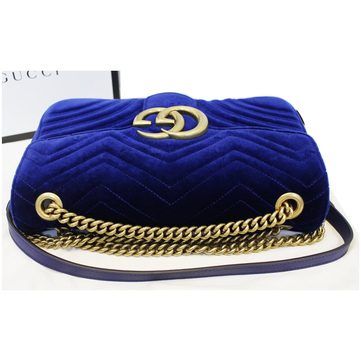 GUCCI GG Marmont Velvet Medium Shoulder Bag Blue 443496