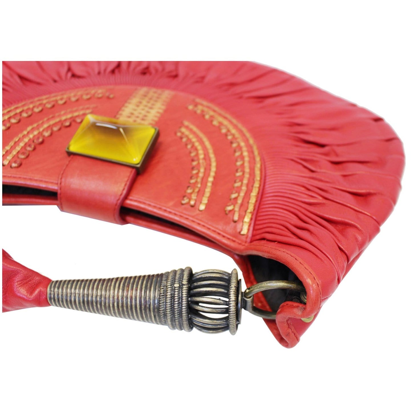 CHRISTIAN DIOR Plisse Pleated Leather Hobo Bag Red