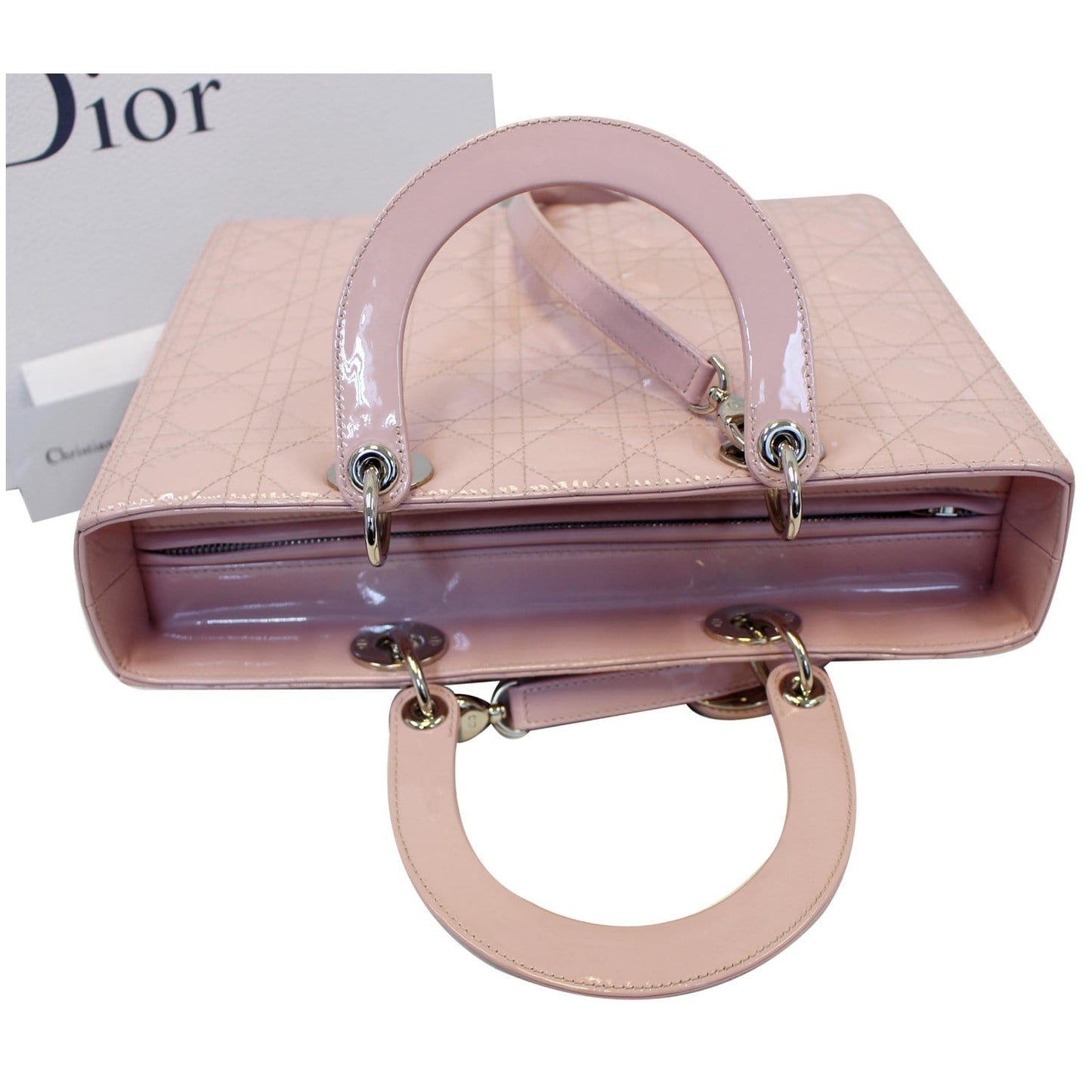 CHRISTIAN DIOR Quilted Patent Leather Lady Dior Large Shoulder Bag Pink