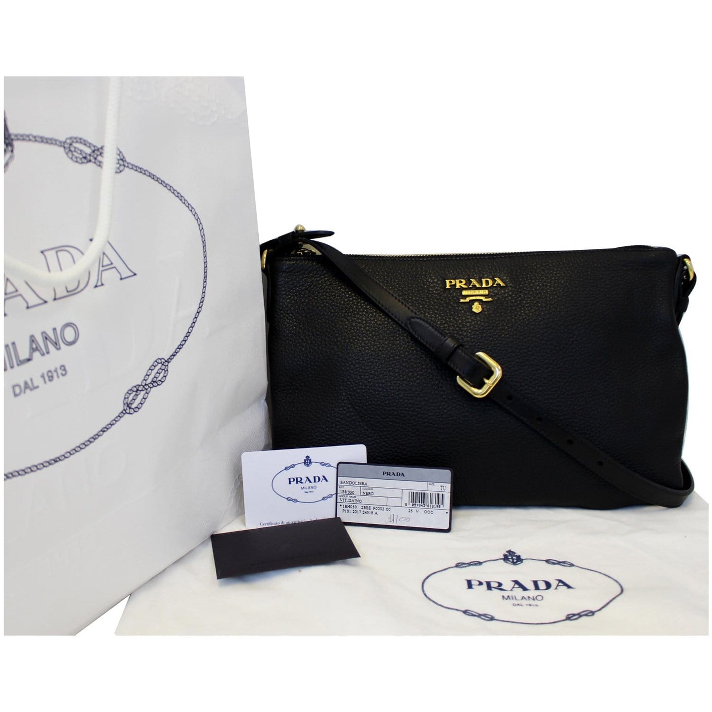 PRADA Vitello Daino Leather Crossbody Bag 1BH050 Black