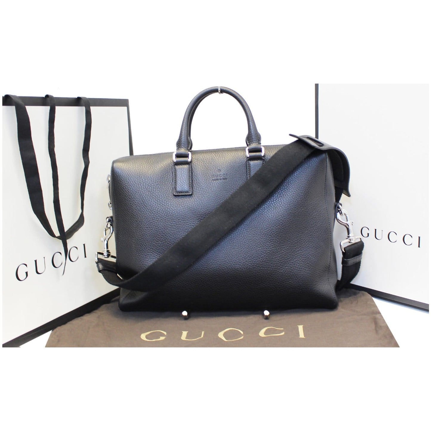 GUCCI Leather Business Briefcase Bag Black 387074