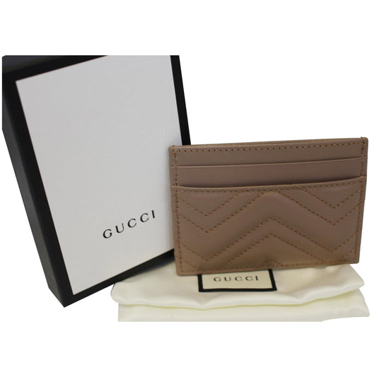 GUCCI GG Marmont Leather Card Case Taupe 443127