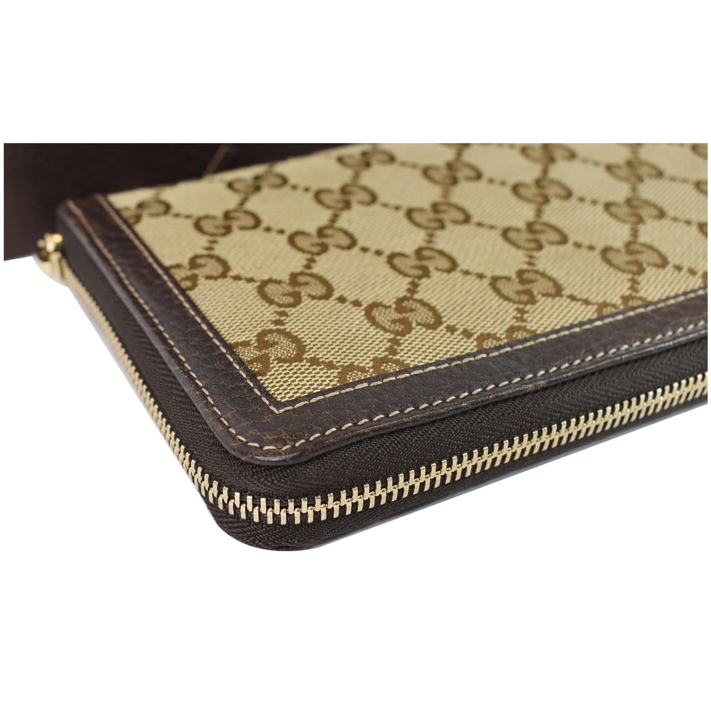 GUCCI Bamboo GG Canvas Zippy Organizer Wallet Beige 232977