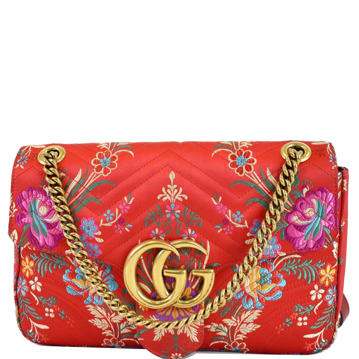 GUCCI GG Marmont Floral Medium Jacquard Matelasse Shoulder Bag Red 443496