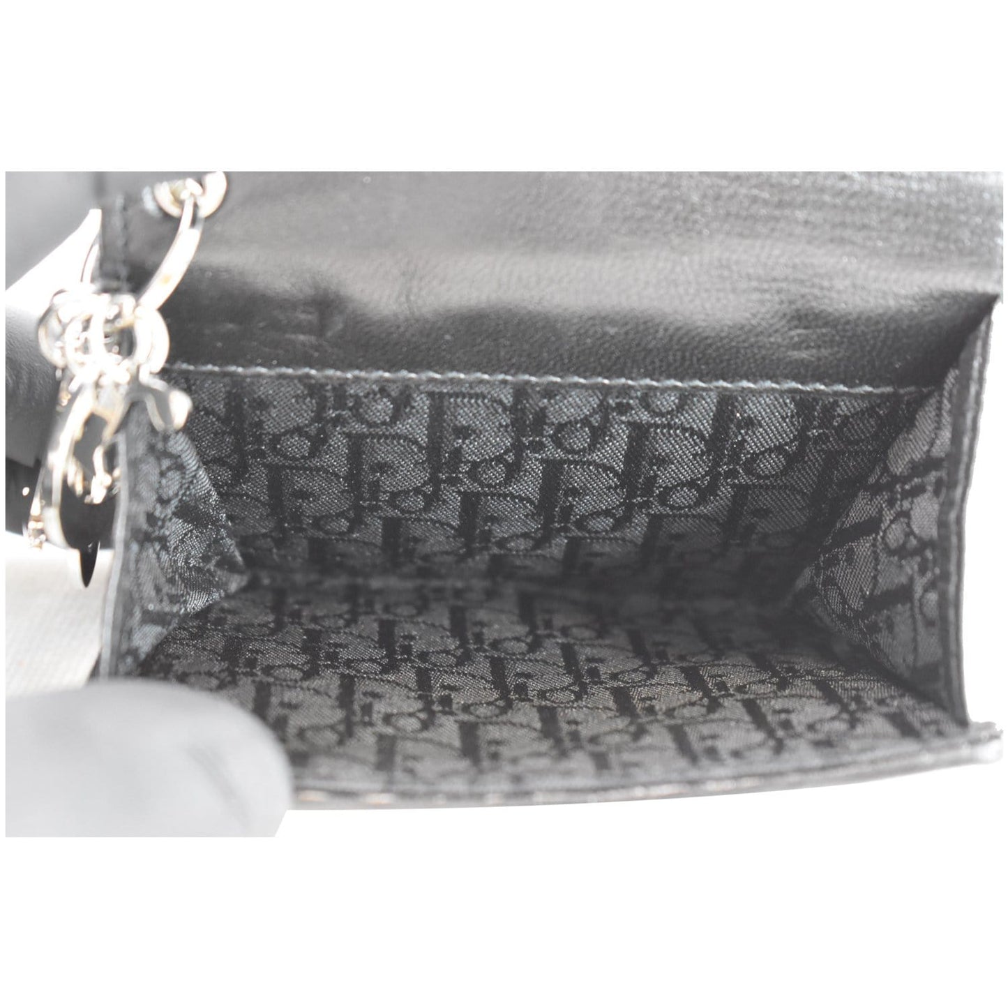 CHRISTIAN DIOR Cannage Lady Dior Charm Leather Wallet Black