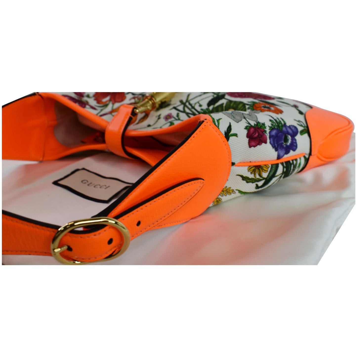 GUCCI Flora Jackie Medium Canvas Hobo Bag Orange 550152