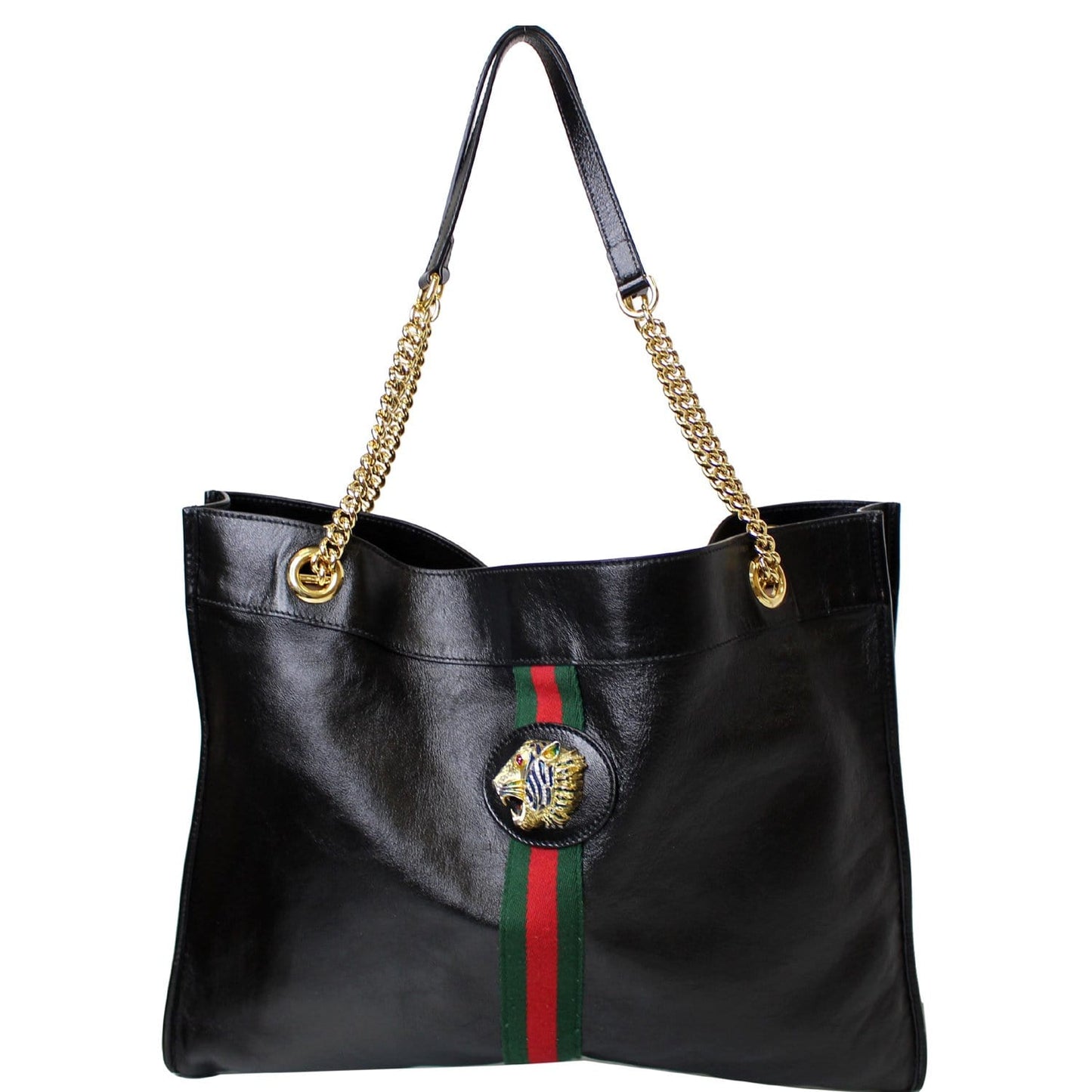 GUCCI Rajah Large Leather Tote Shoulder Bag Black 537219