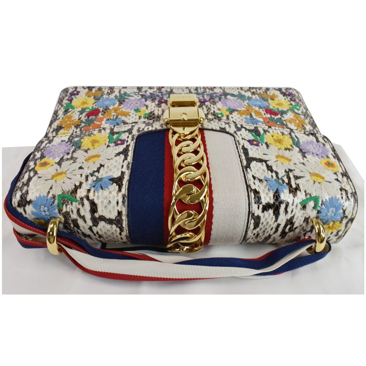 GUCCI Small Sylvie Floral Embroidered Roccia Snakeskin Shoulder Bag Multi 421882 - 25% OFF