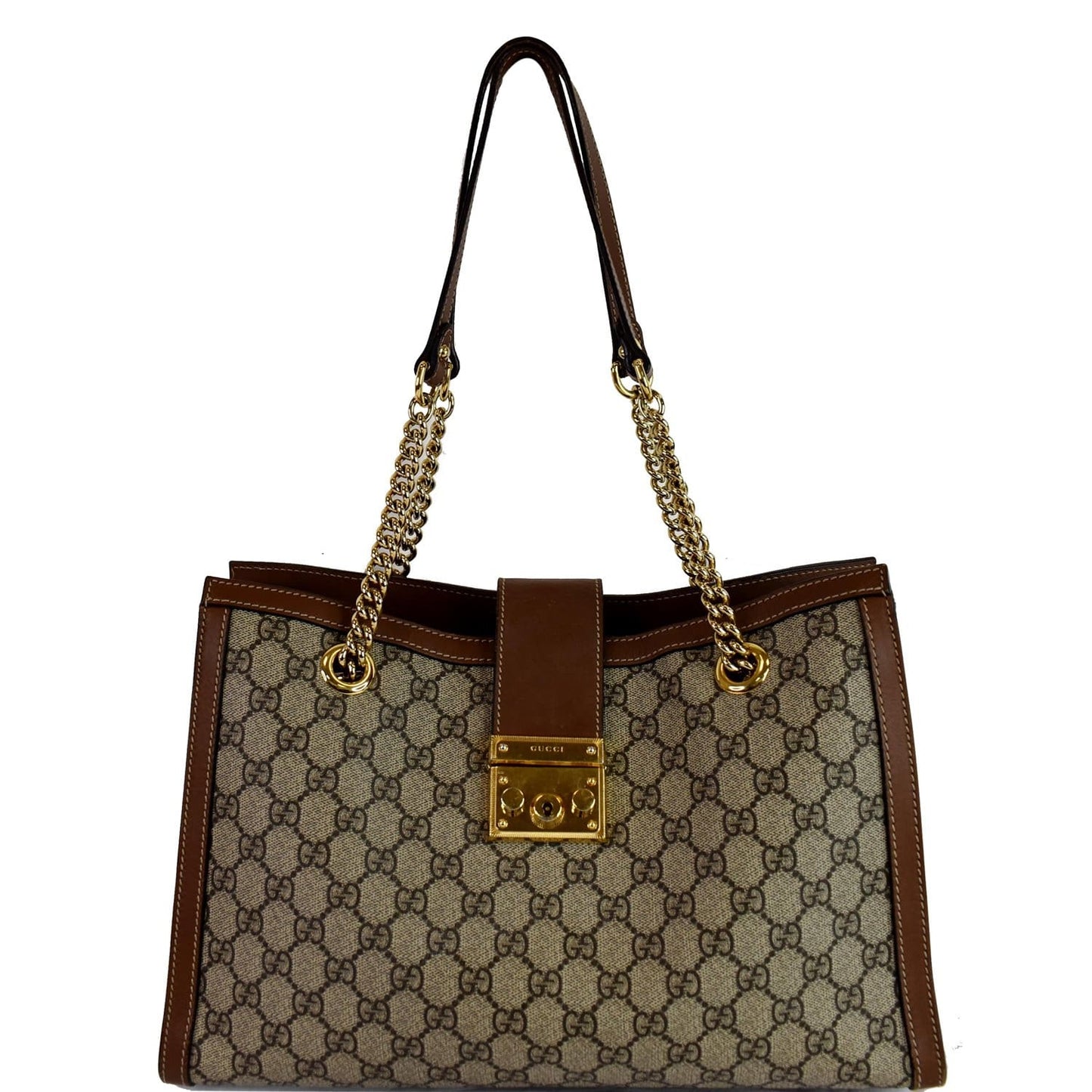 GUCCI Padlock Medium GG Supreme Canvas Shoulder Bag Beige 479197