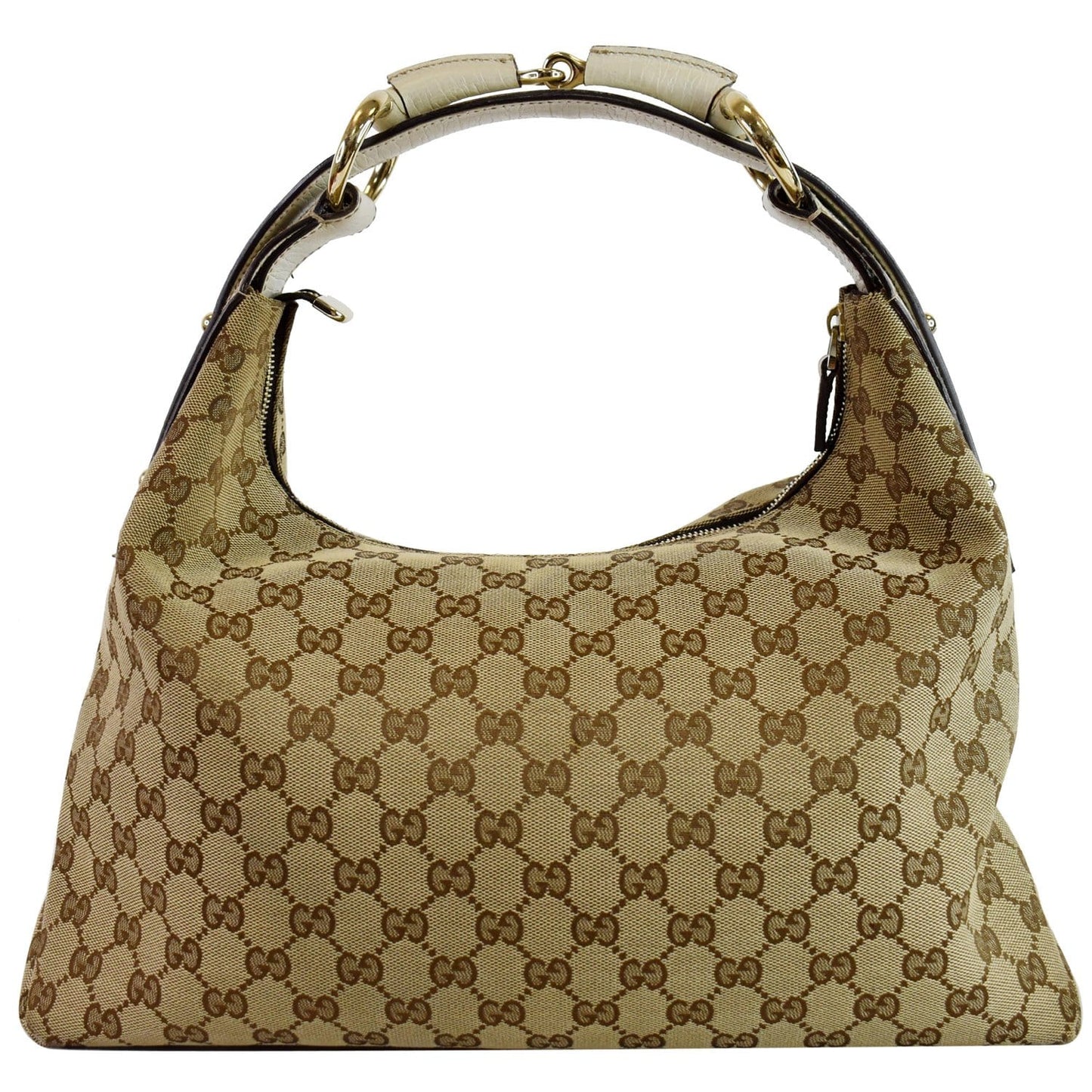 GUCCI Horsebit Medium GG Canvas Hobo Bag Beige 115867