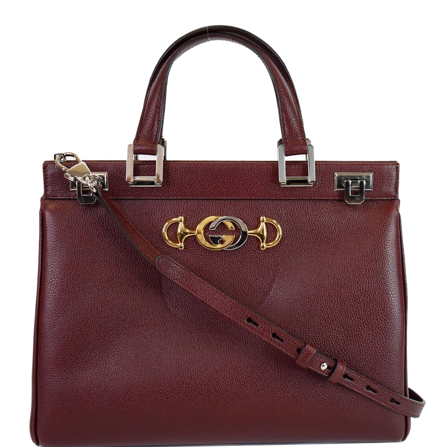 GUCCI Zumi Medium Grainy Leather Top Handle Bag Burgundy 564714