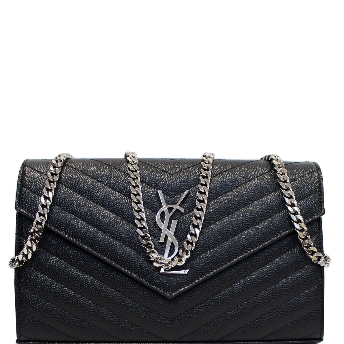 YVES SAINT LAURENT Envelope Leather Crossbody Chain Wallet Black