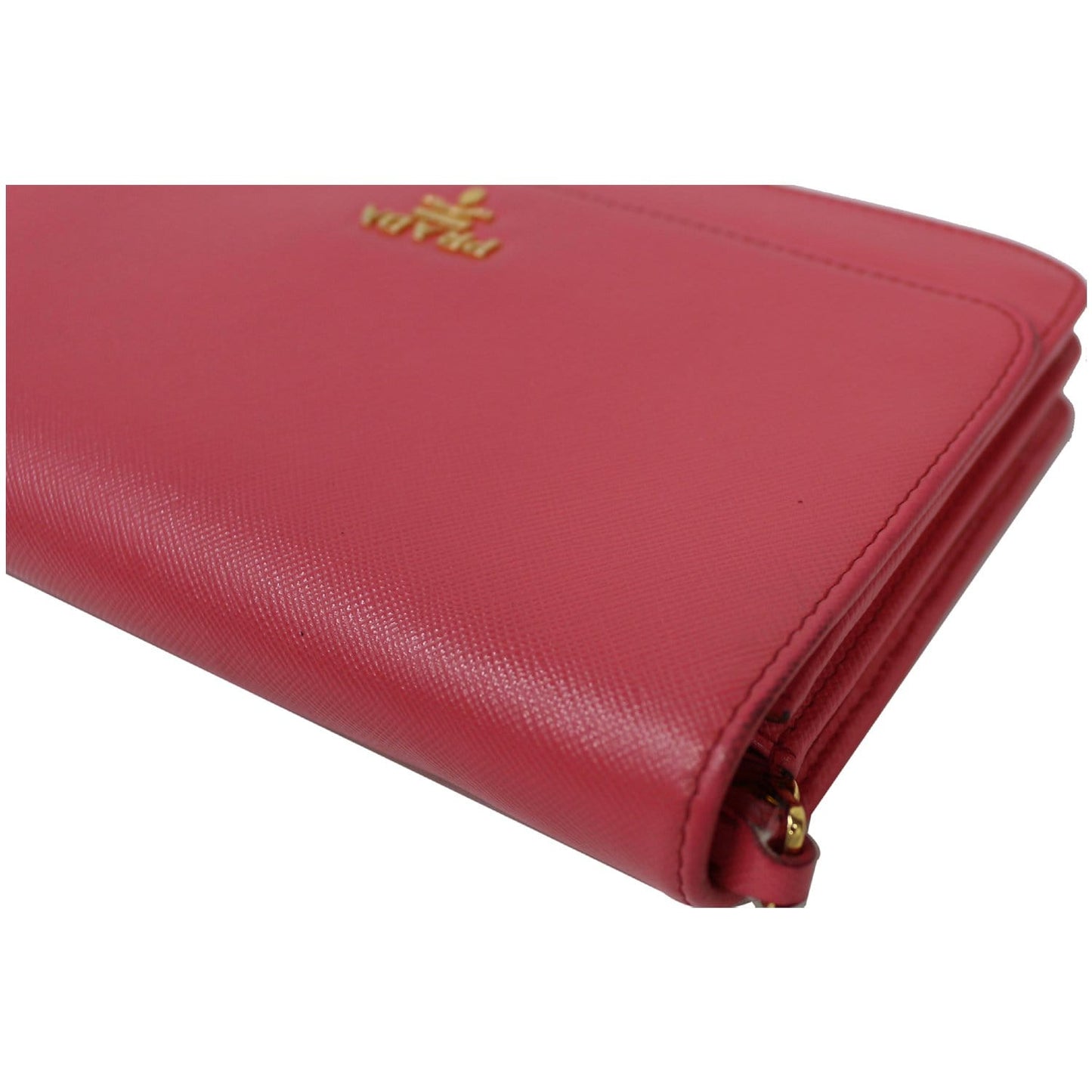 PRADA Saffiano Metal Leather Wallet on Chain Crossbody Bag Pink