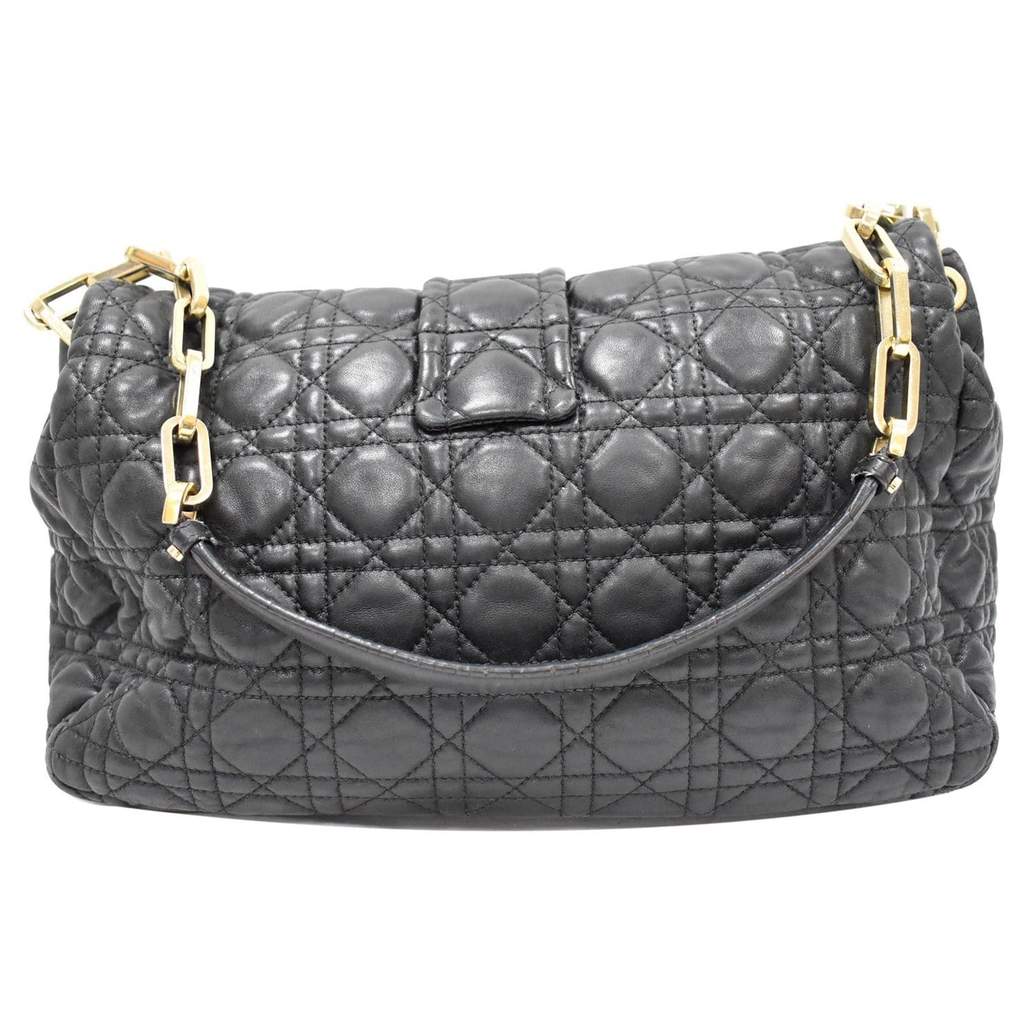 CHRISTIAN DIOR Cannage New Lock Flap Leather Shoulder Bag Black