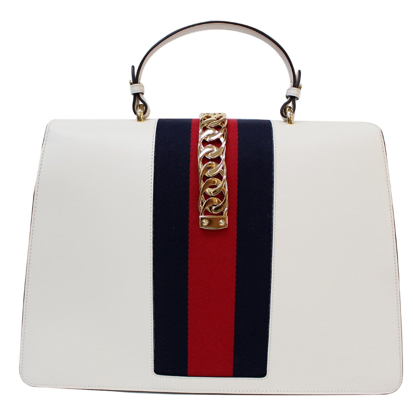 GUCCI Maxi Sylvie Calfskin Top Handle Bag White 477631