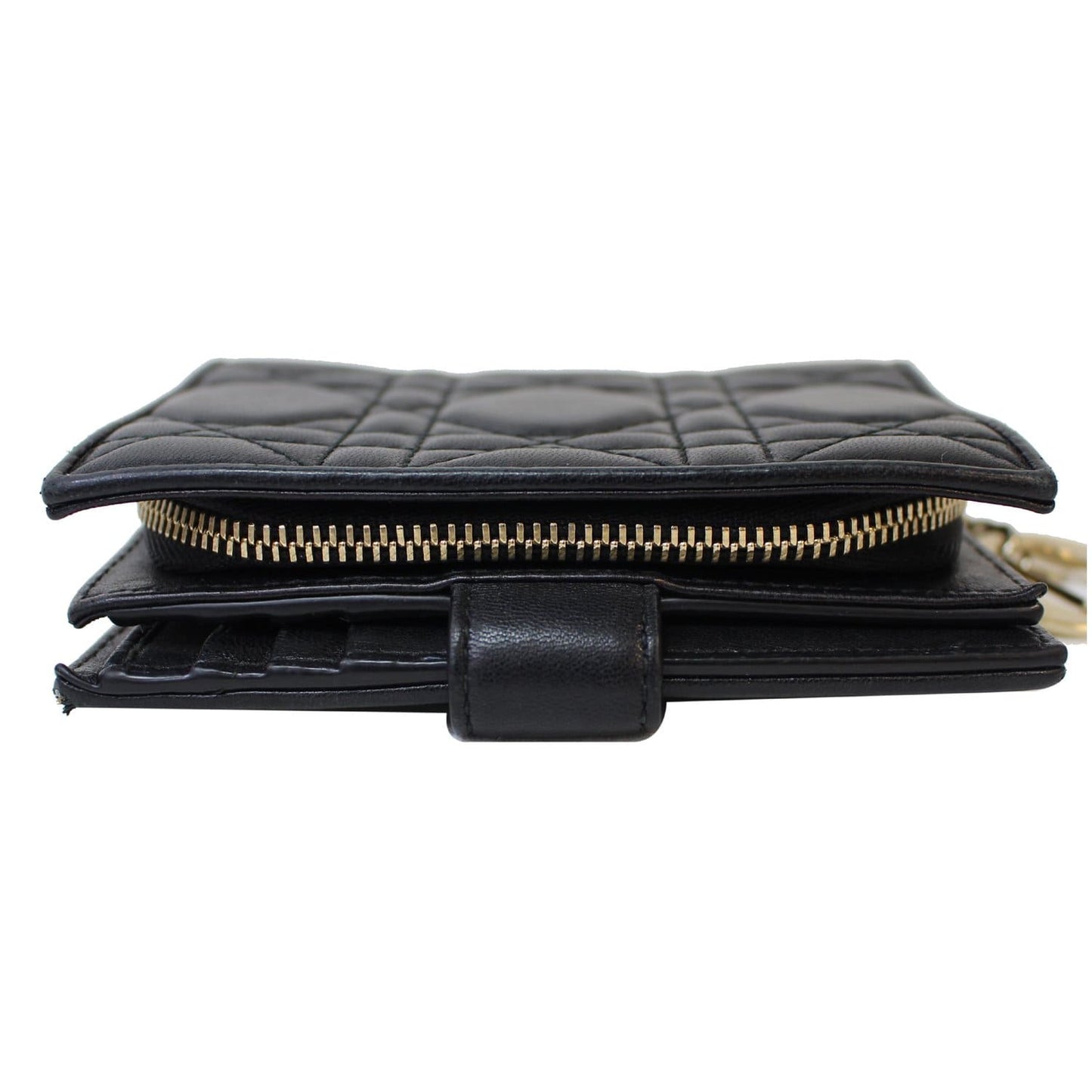 CHRISTIAN DIOR Mini Lady Dior Cannage Lambskin Compact Wallet Black