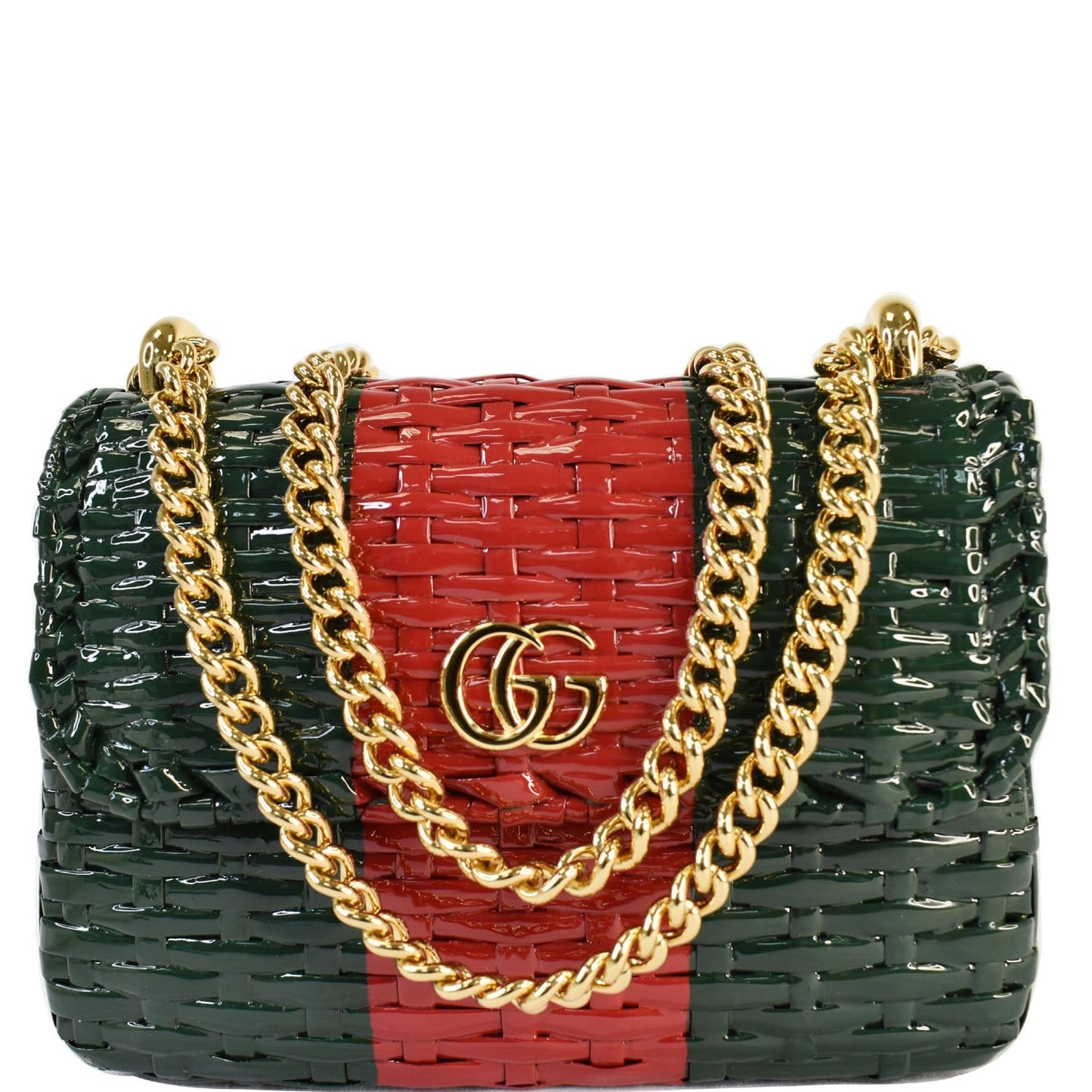 GUCCI Wicker Linea Cestino Mini Web Shoulder Bag Green 524829