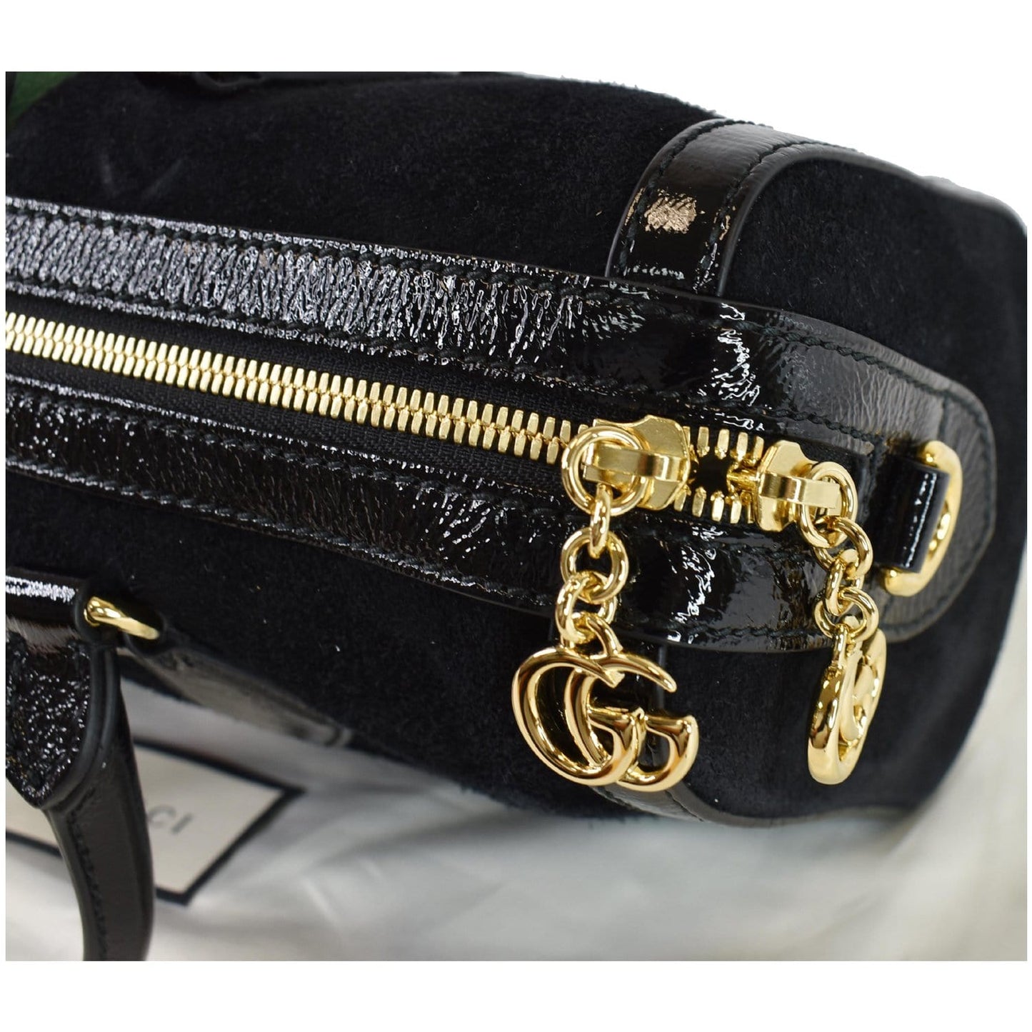 GUCCI Ophidia GG Suede Web Top Handle Shoulder Bag Black 524532