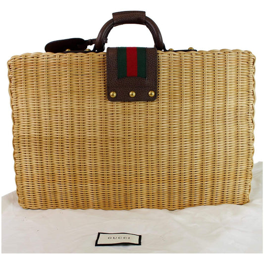 GUCCI Neutral Wicker suitcase Tan 524239 - Final Sale
