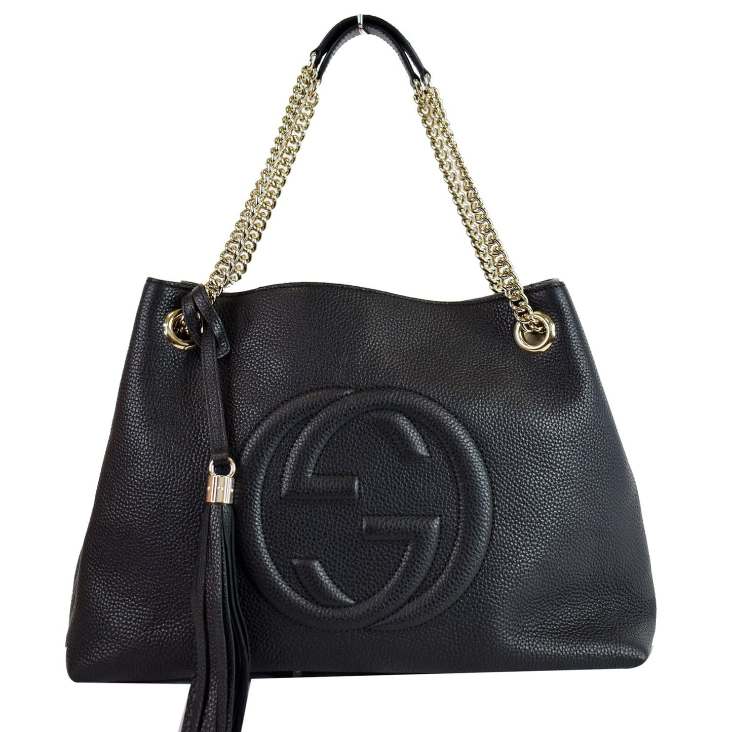GUCCI Medium Soho Chain Leather Tote Bag Black 536196