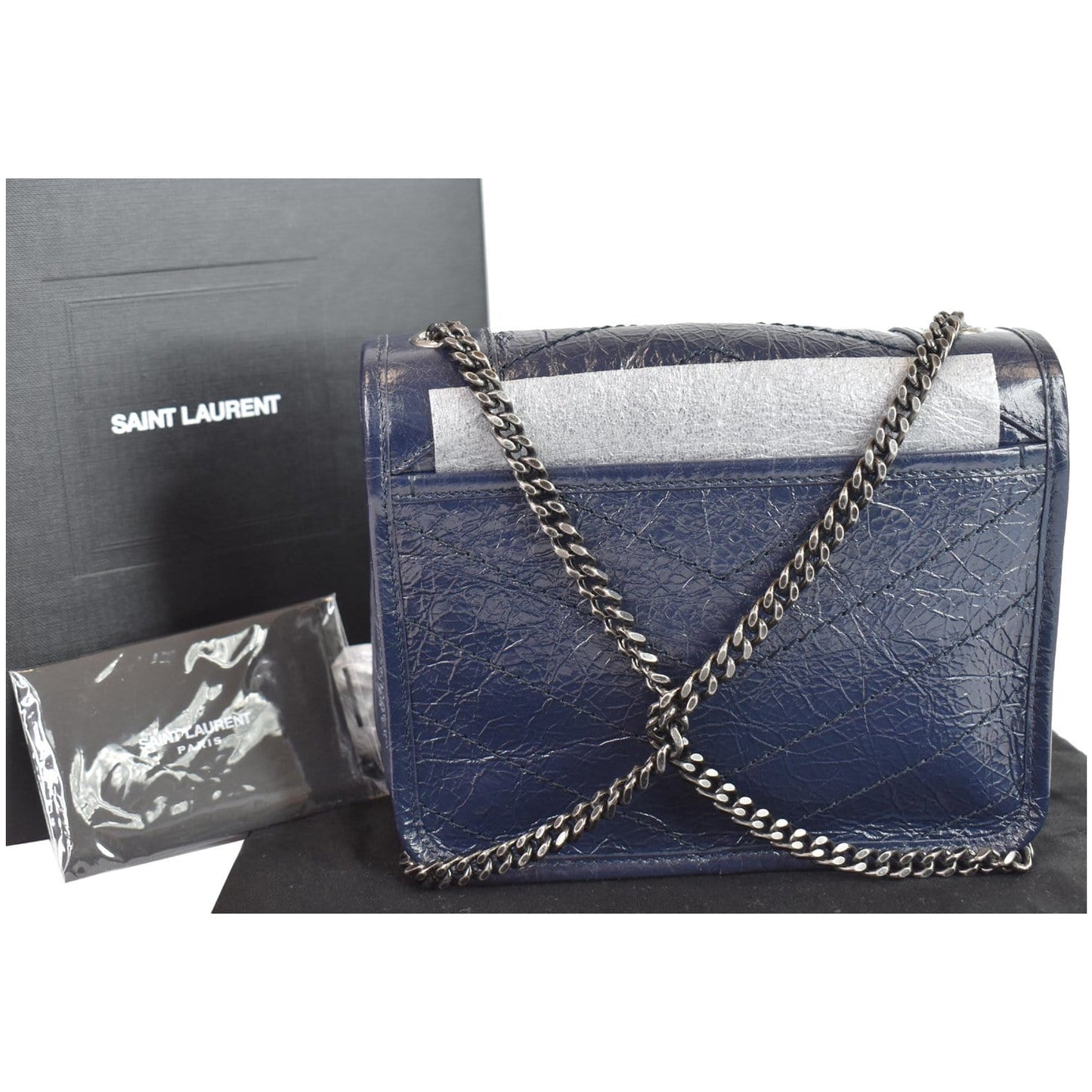 YVES  SAINT LAURENT Niki Chain Wallet Leather Crossbody Bag Blue