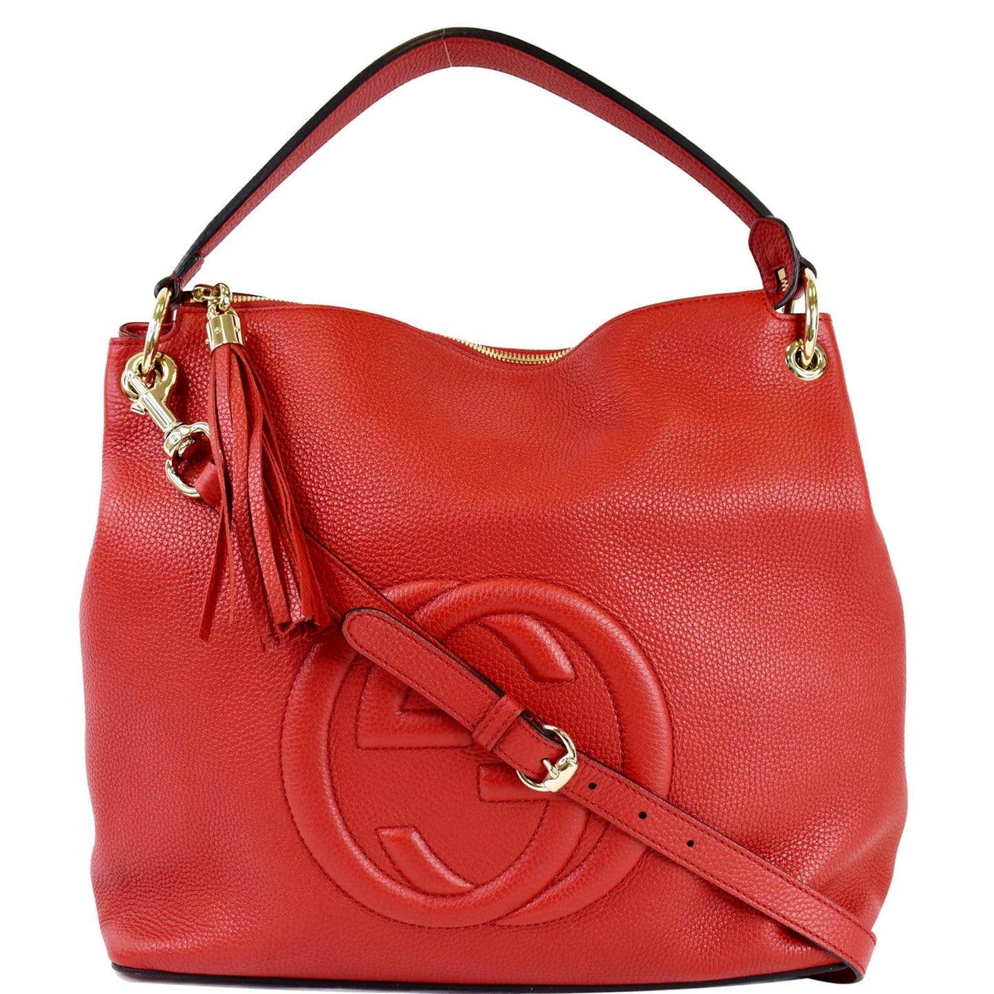 GUCCI Soho Large Pebbled Leather Hobo Shoulder Bag Red 536194