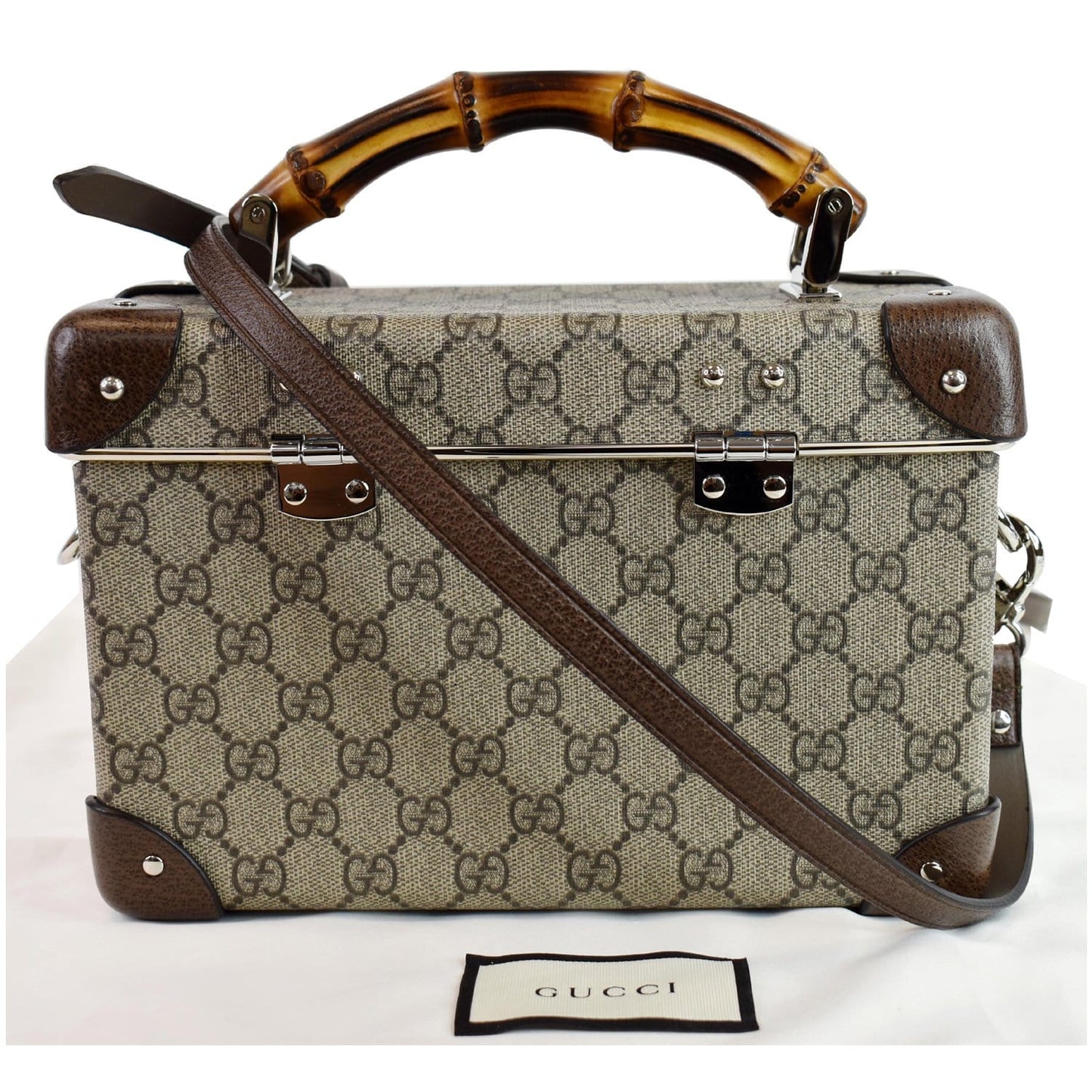 GUCCI Globe-Trotter GG Beauty Case Bamboo Shoulder Bag Beige 588351